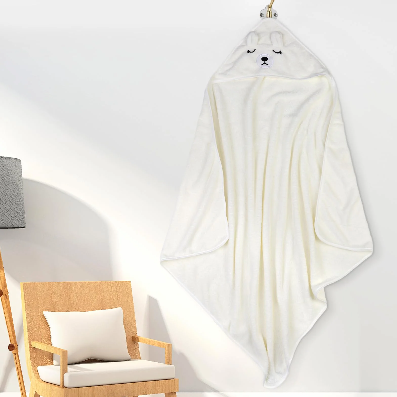 Serviette de bain à capuche pour bébé 80 x 80 cm polaire corail blanc