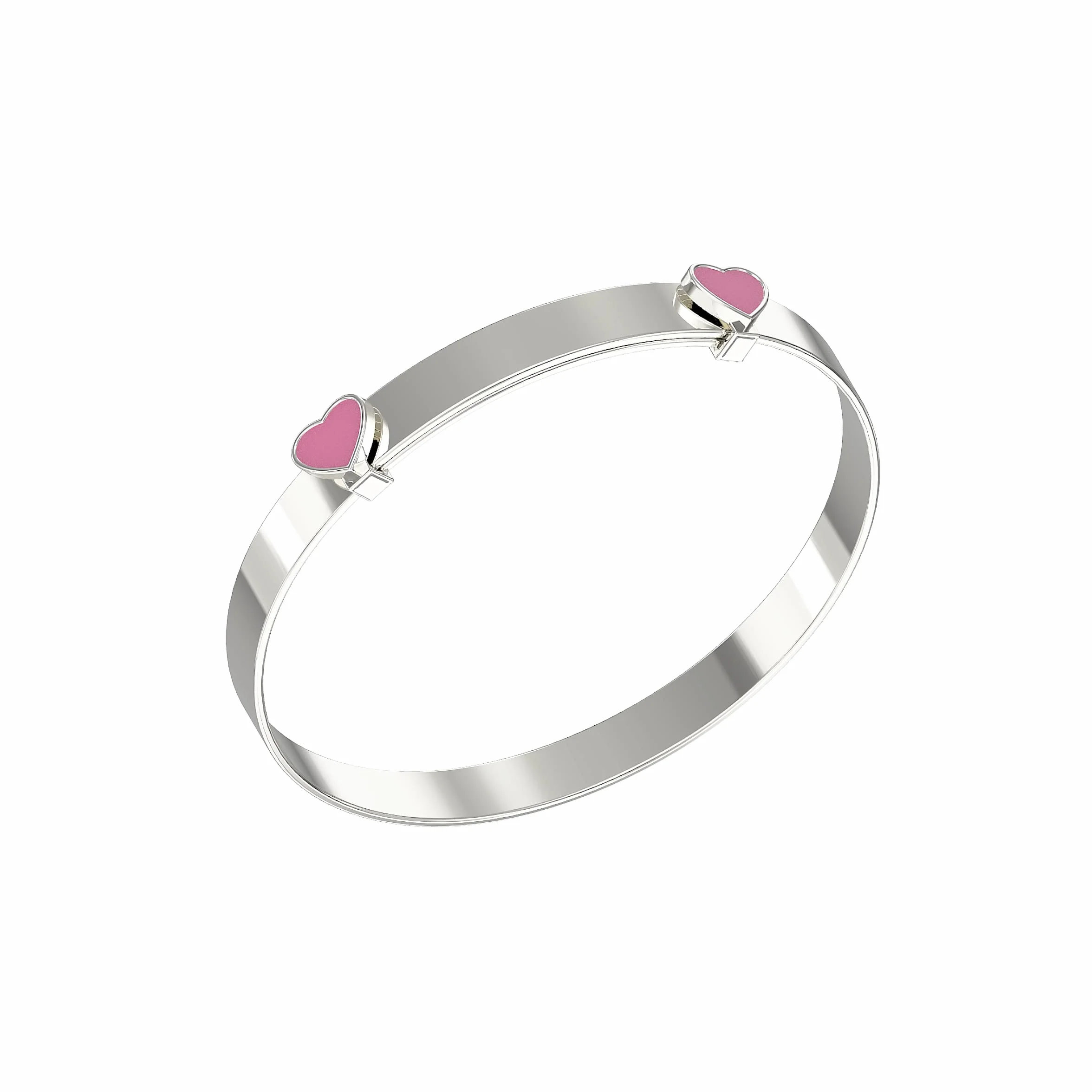 Aeon Bracelet extensible bébé argent sterling 925, cœurs émail rose, baptême, coffret cadeau