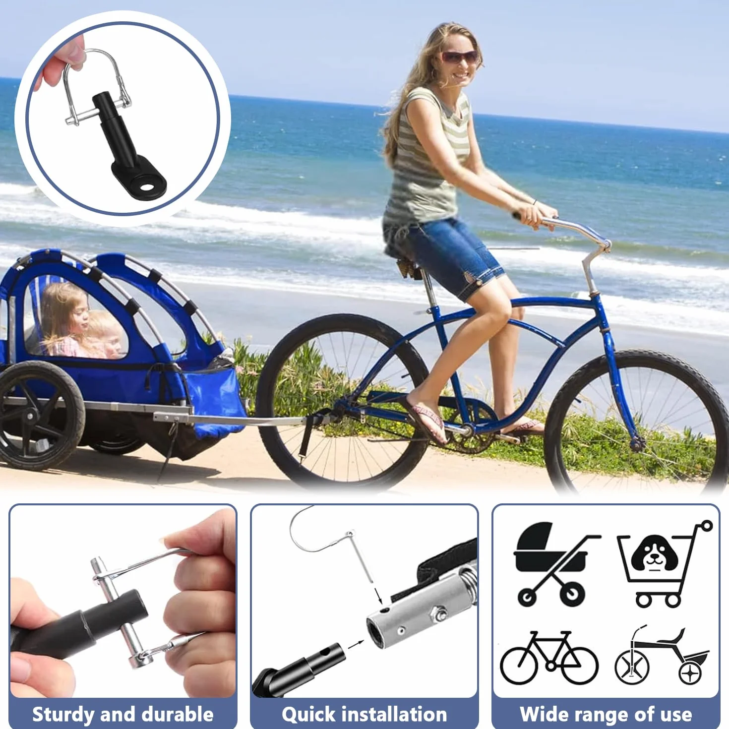 Connecteur de remorque de vélo 2 pièces, pour attelage de remorque enfant et chien
