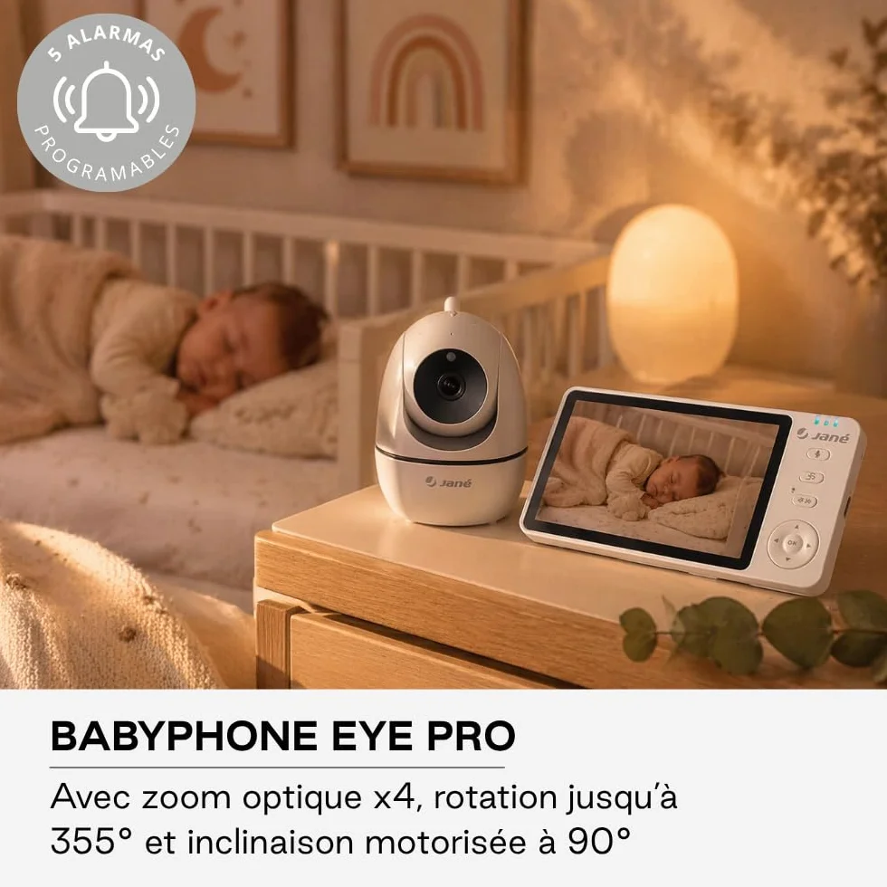 Jané Eye Pro Baby Monitor, Écran 5", Caméra Rotative, Inclinaison Motorisée, Vision Nocturne, Audio Bidirectionnel