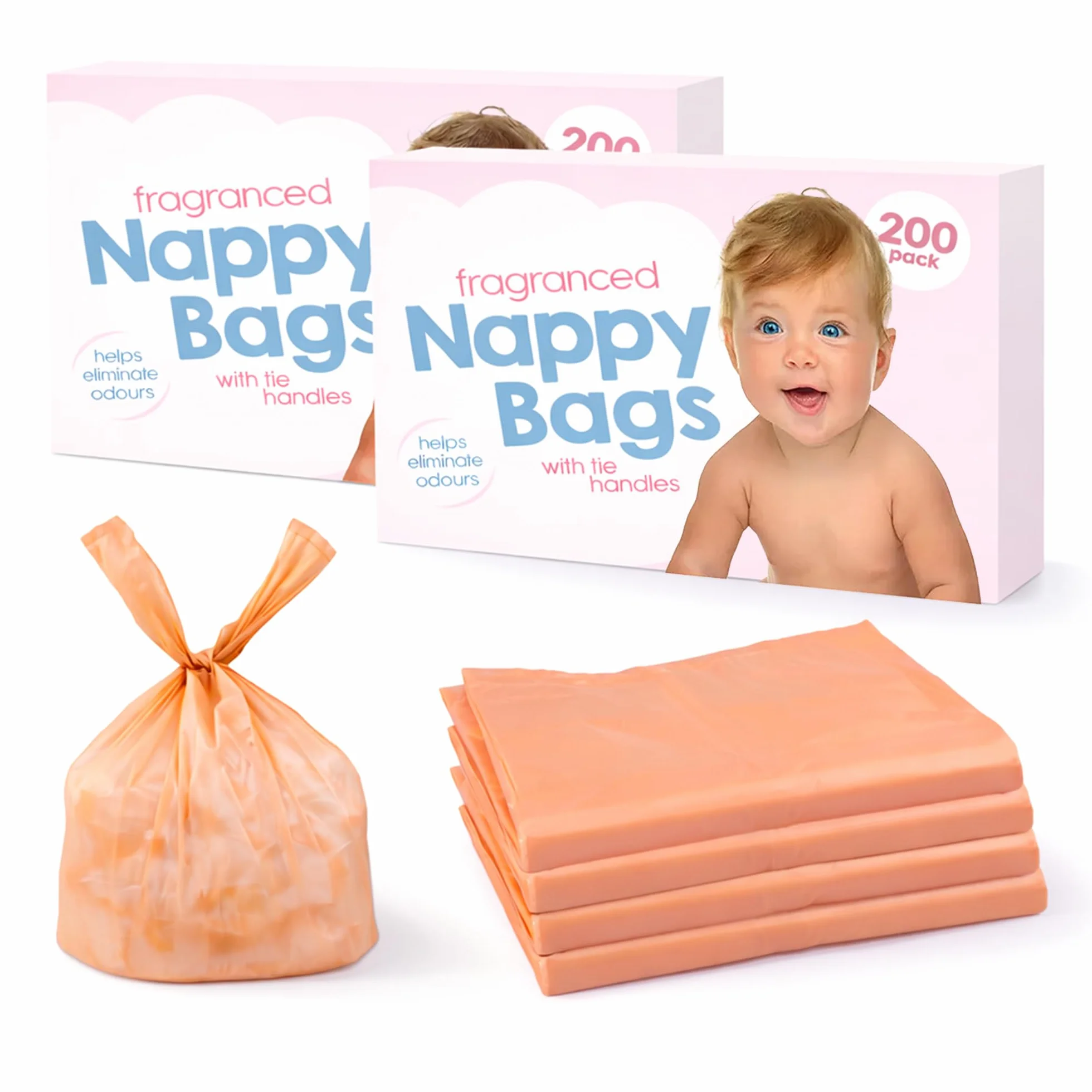 400 sacs à couches colorés avec poignées à nouer, parfumés anti-odeurs, durables anti-fuites