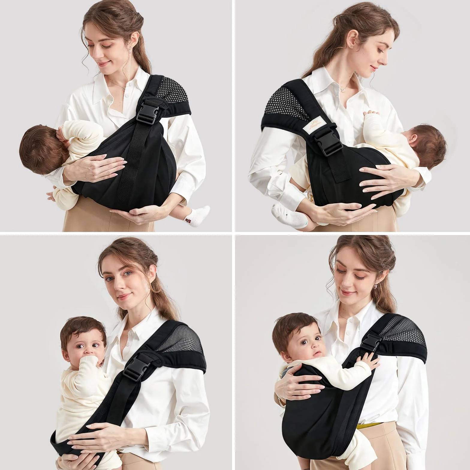 Écharpe de Portage Porte Bébé Coton Naissance 15 kg Respirant 0-36 Mois Noir