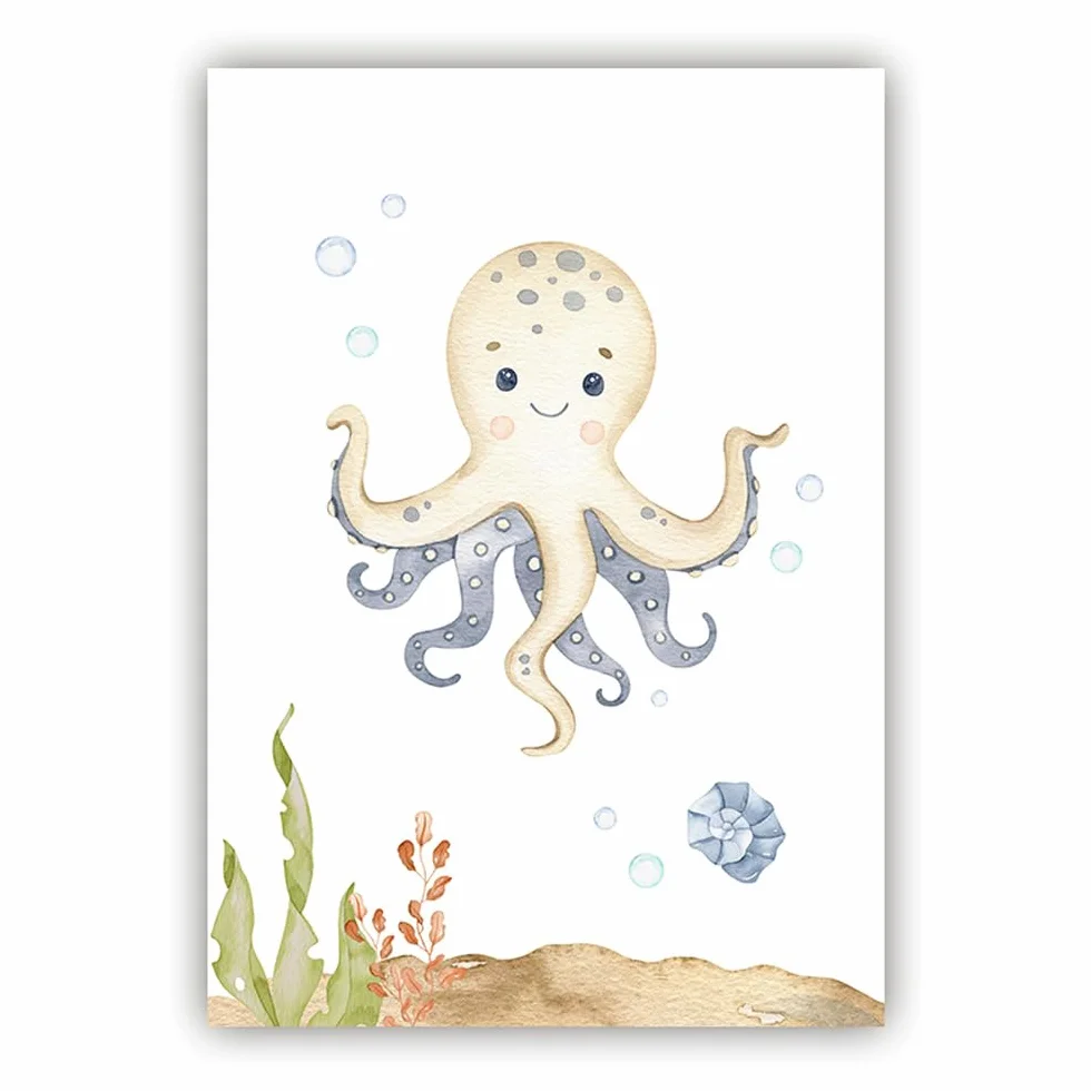 Plakat Zwierzęta Morskie dla Dzieci 21x30 cm Dekoracja Ściany