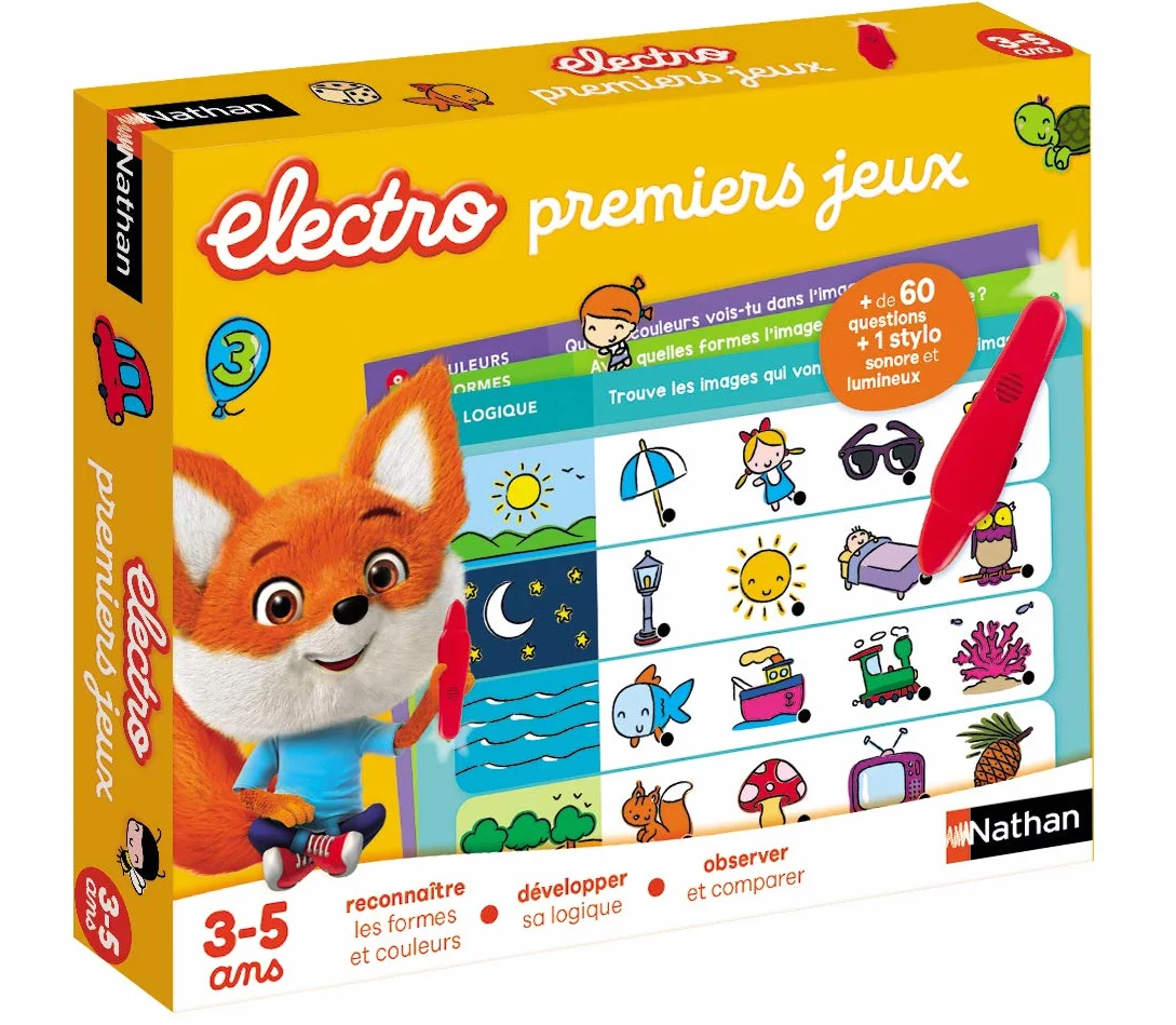 Nathan Electro Premiers Jeux Reconnaitre les Formes et les Couleurs Jeu Educatif Electronique 1 Stylo Sonore et Lumineux Inclus Enfants 3-5 ans