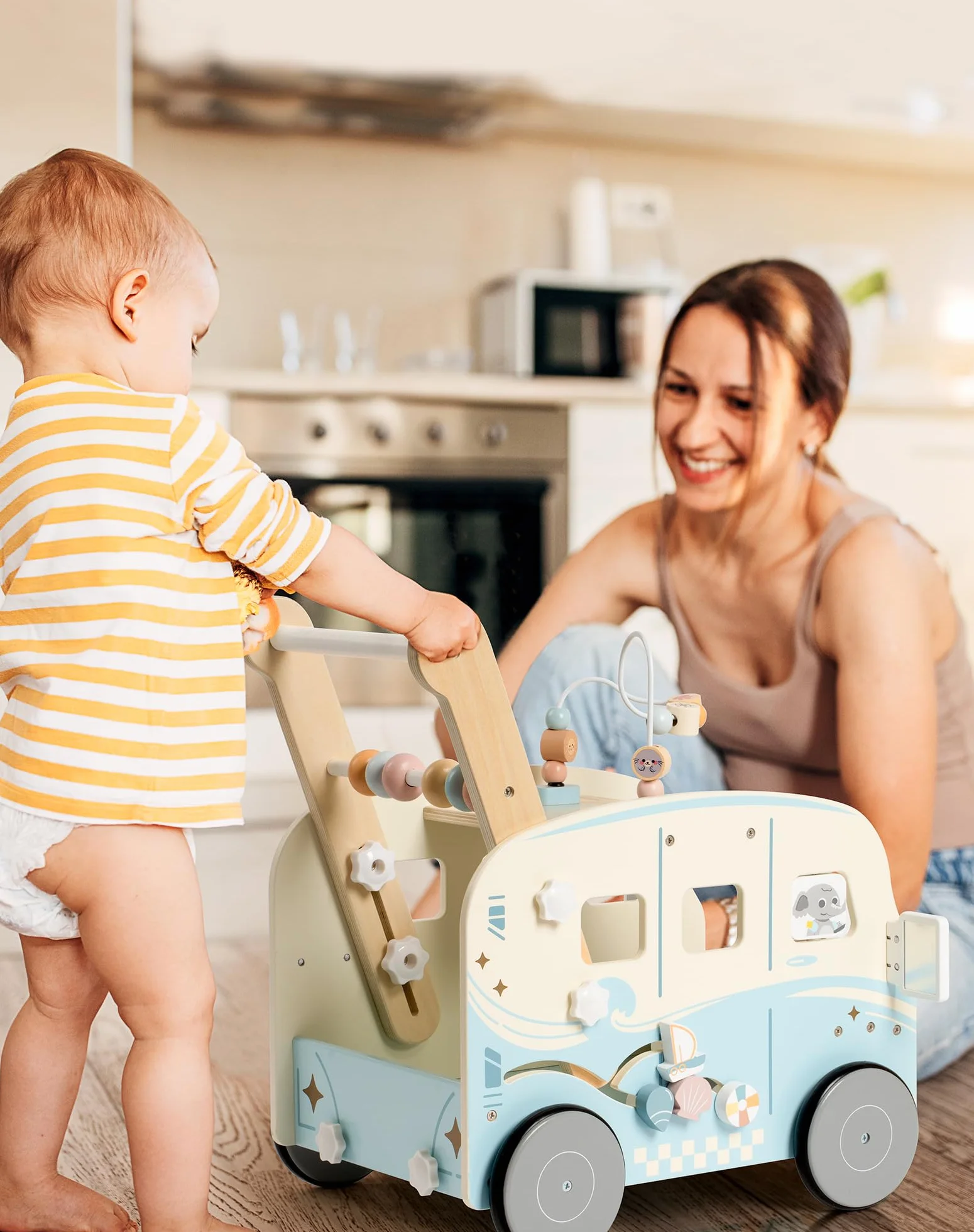 ROBOTIME Trotteur en bois bébé activité océan plage cadeau 10-36 mois