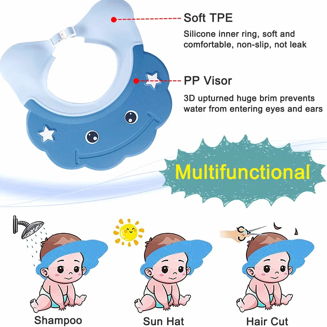 Enfants Shampoing Chapeau Réglable Bonnet de Douche Bébé Visière Bain Casquette Protection Yeux Oreilles Visage