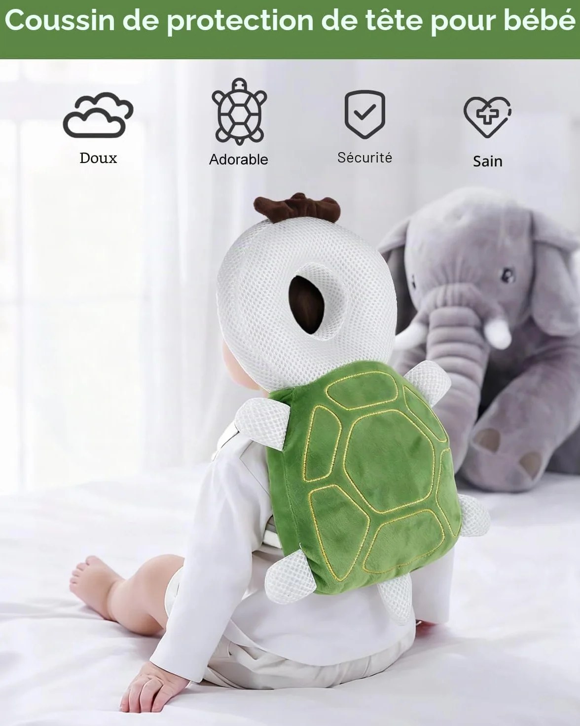 Coussin de Protection de Tête de Bébé Anti Chute, Réglable Casque Anti Choc, Oreiller Soutien 4-24 mois