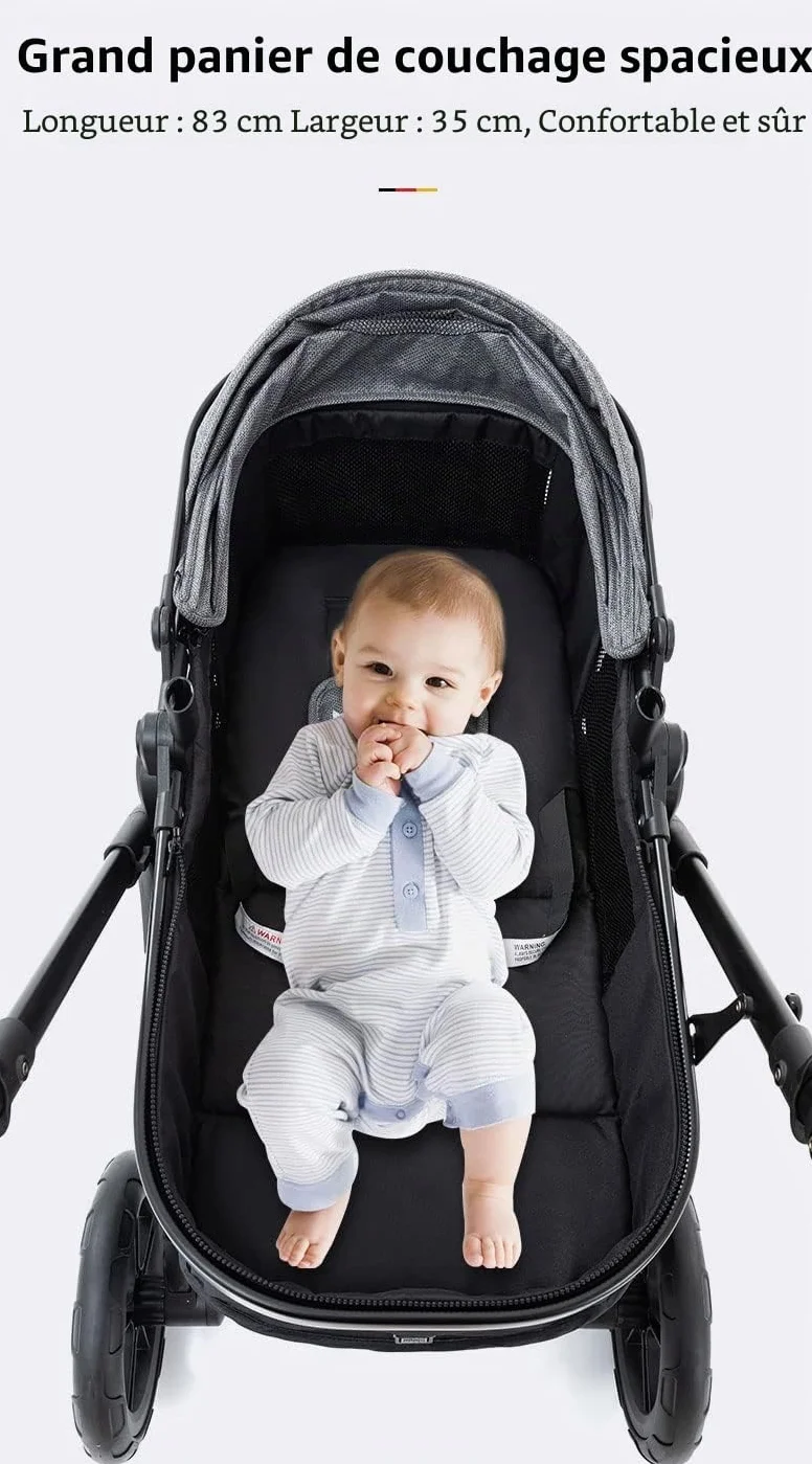 Poussette 3 en 1 Citadine Combinée Tricycle Baby Walker Haute Paysage Pliante Trolley Bébé Landau 0-36 Mois Kaki