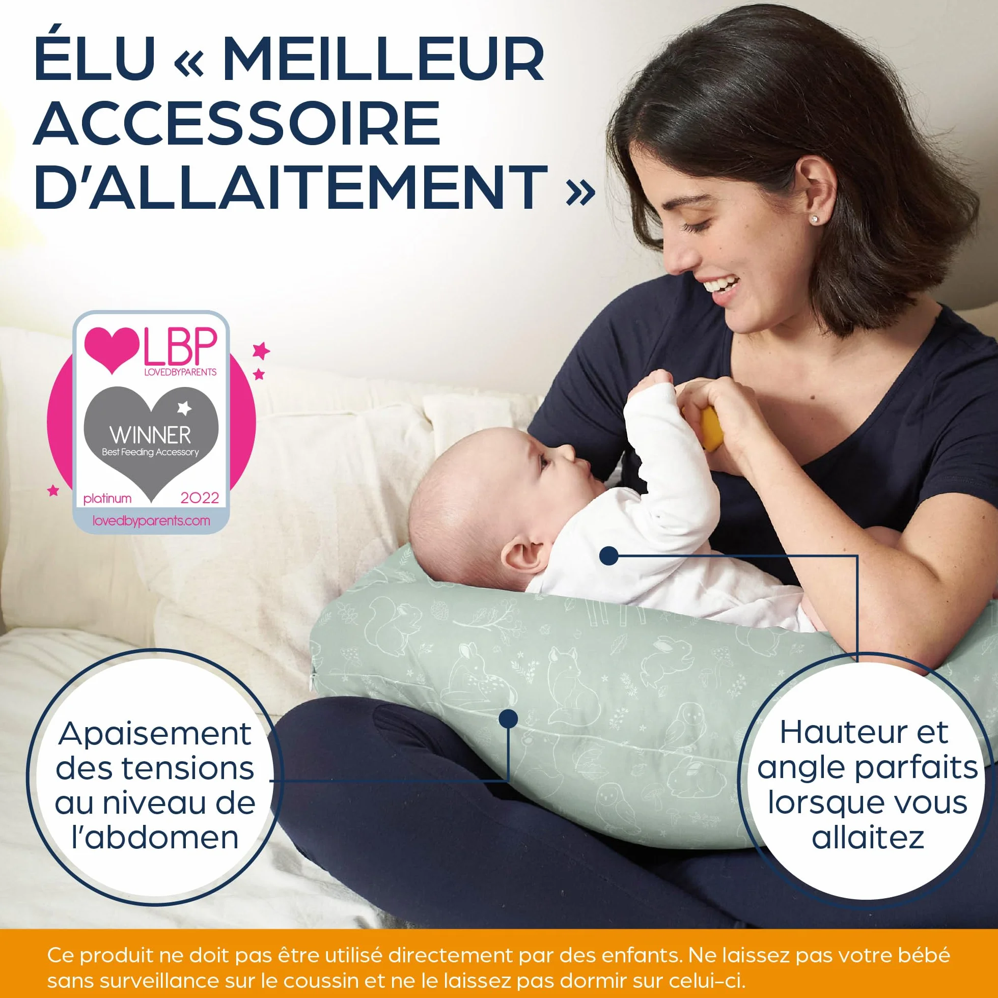 Niimo Coussin de Grossesse et d'allaitement XXL 100% Coton Lavable