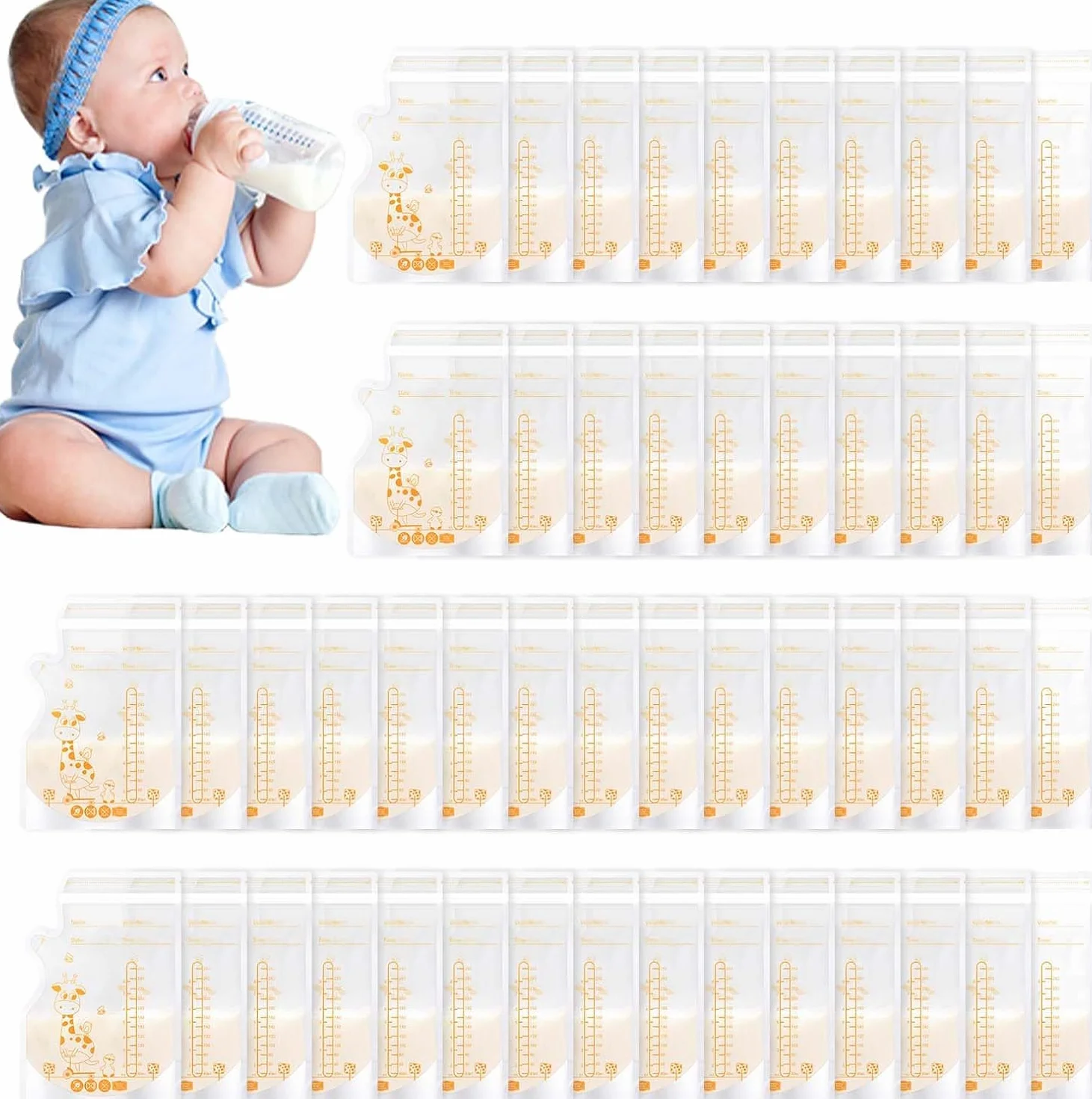 Vinabo Sachet Conservation Lait Maternelle 50 PCS 250ml Pré-stérilisés Double Glissière de Sécurité