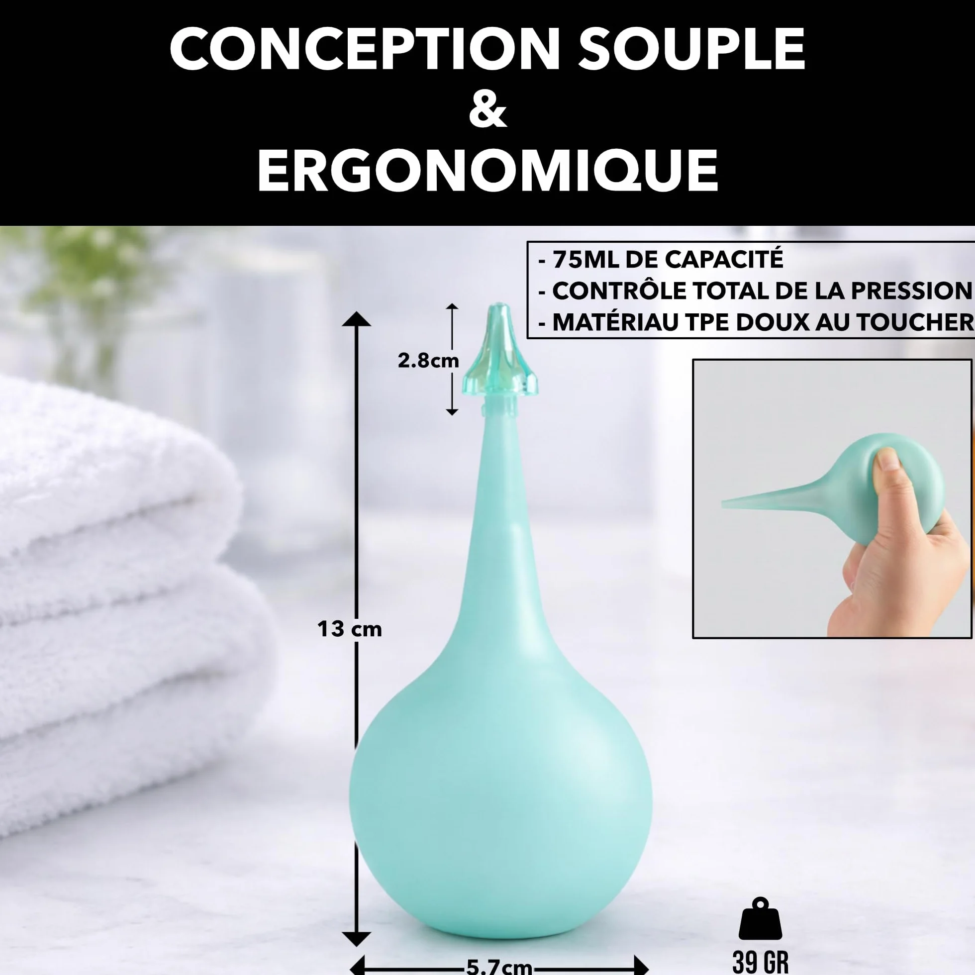 Poire Lavement Oreilles 75ml Haute Précision - Seringue Auriculaire Souple pour Nettoyage du Cérumen