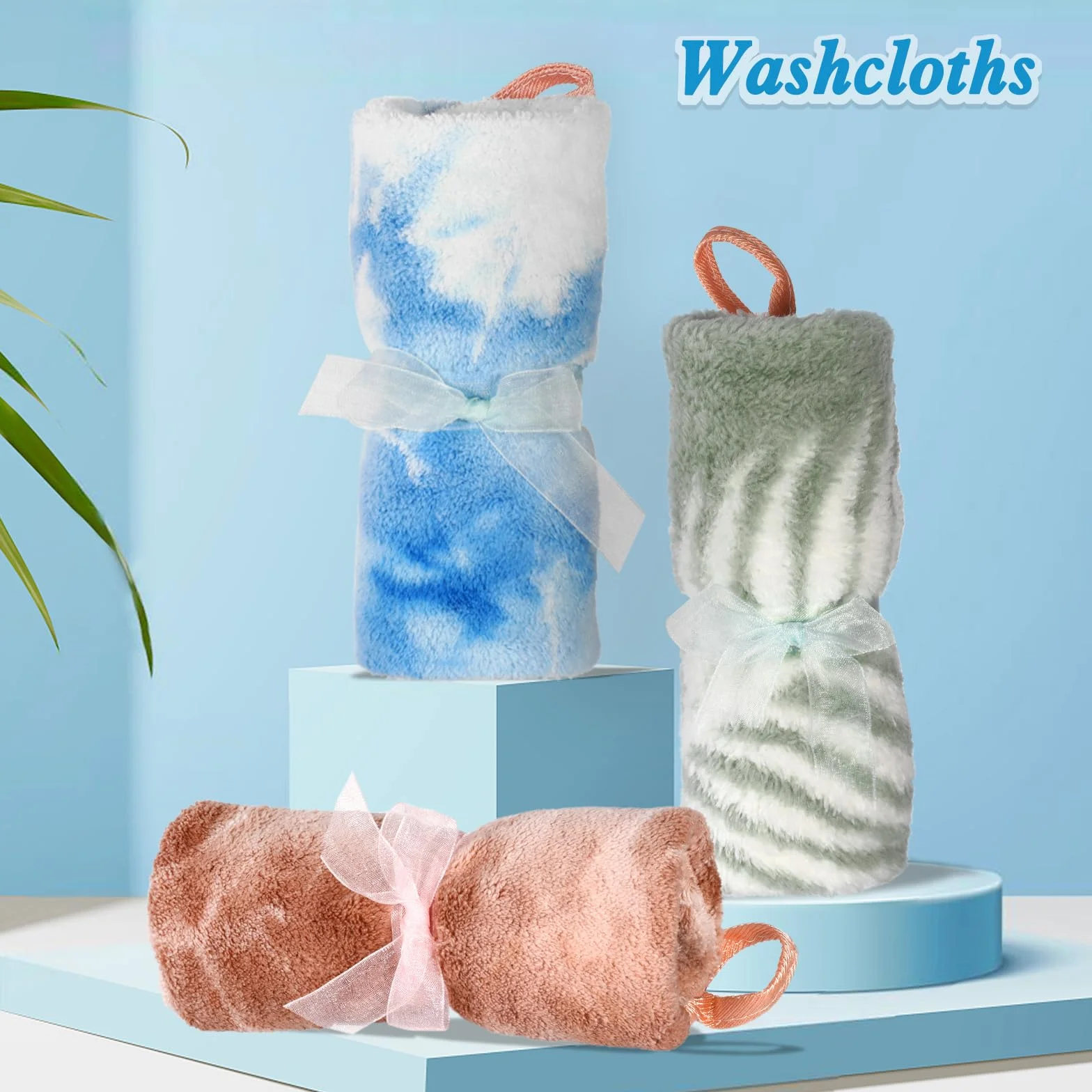 PHOGARY Gants de Toilette 15x21 cm Très Doux Absorbant Polaire Corail Densité élevée Serviette Main Visage Tie-Dye Boucle Suspension