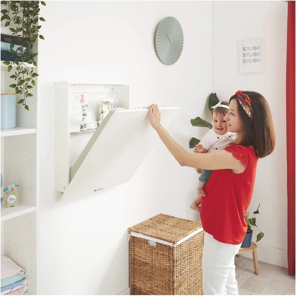 Badabulle Table à Langer Pliable Plouf - Murale Rabattable Ultra Compacte avec Matelas et Étagère