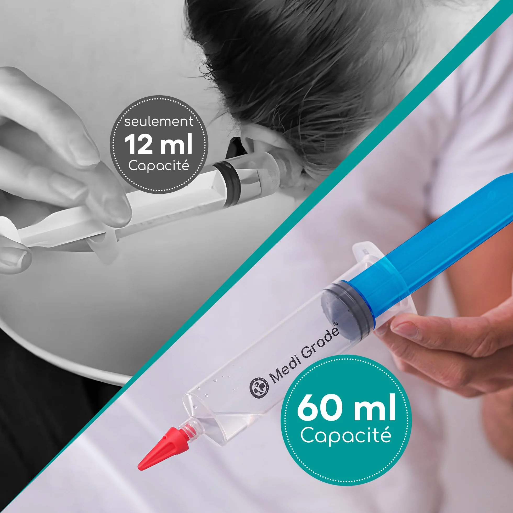 Medi Grade Kit Élimination Bouchon d'Oreille – Nettoyeur Oreille Sûr avec Seringue 60ml, 3 Bouts à Quadruple Jet