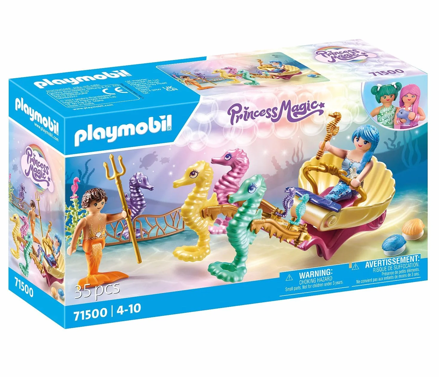 Playmobil 71500 Calèche avec sirènes et hippocampes Princess Magic - Deux Personnages, Une Calèche, Coquillages - Dès 4 Ans
