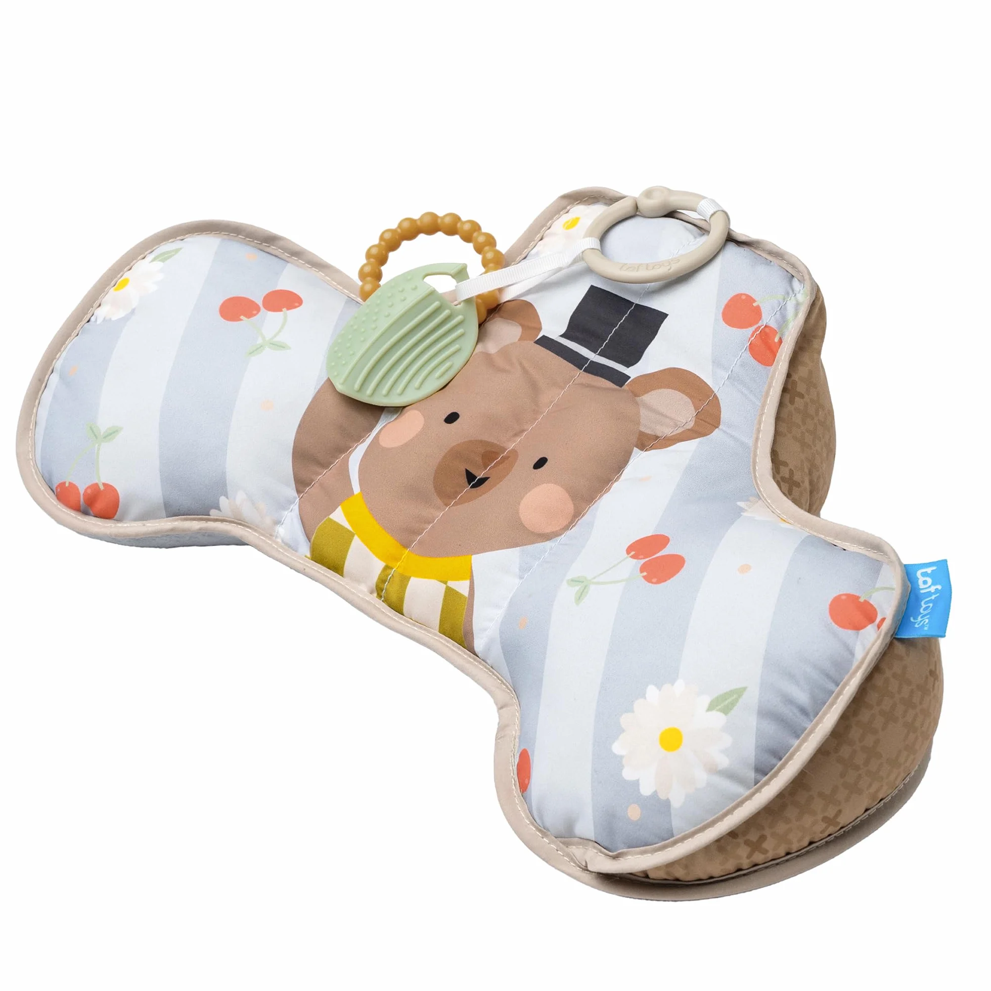 Coussin Tummy Time Bébé Ours – Coussin Ventral d’Éveil avec 2 Jouets Amovibles – 40x27x11 cm