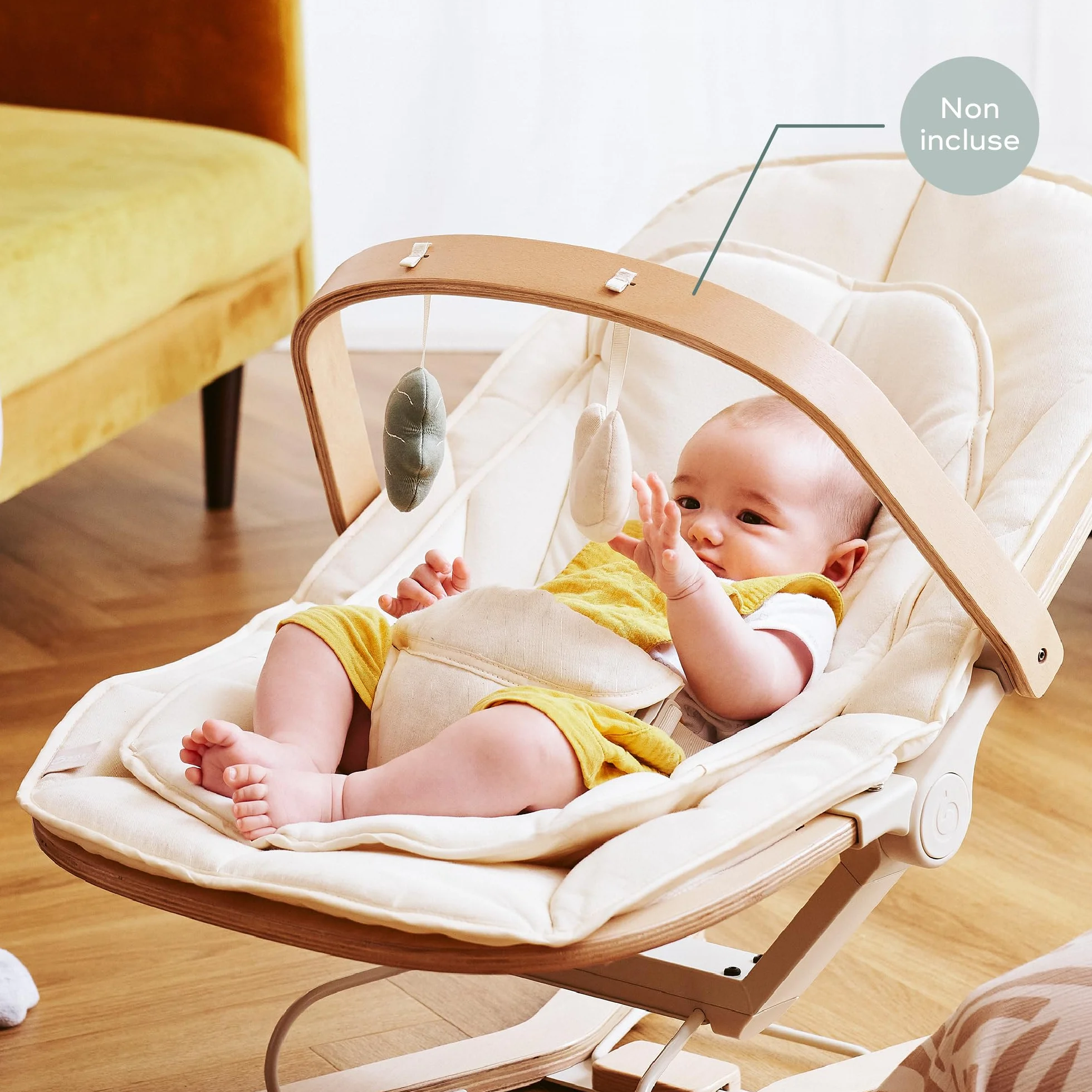 Babymoov Transat Bébé Bois Swoon Flow Évolutif Fauteuil Enfant 18kg Balancement Naturel 3 Positions Dossier Coton Bio Bois FSC