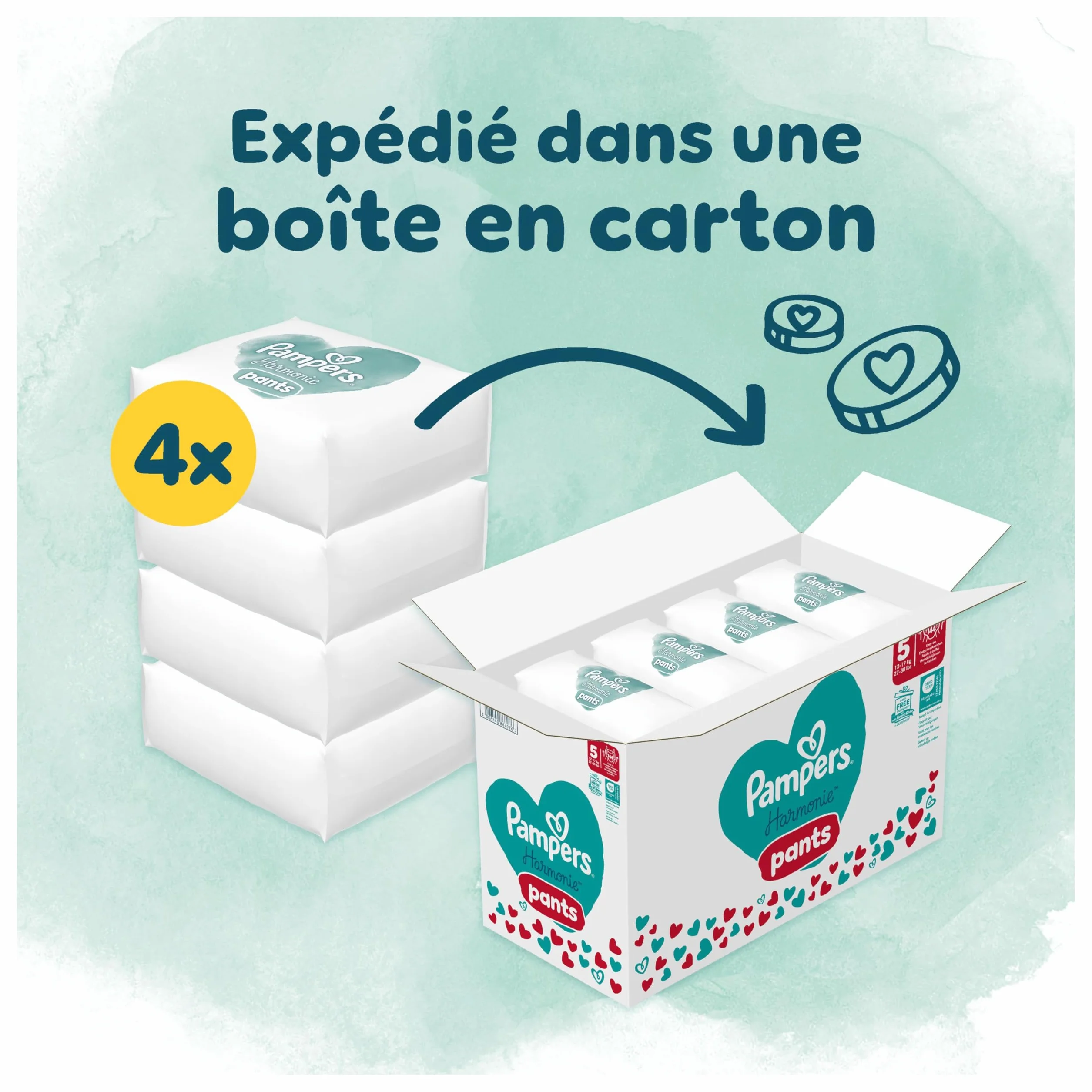 Pampers Harmonie Pants Taille 5 144 Couches-Culottes 12-17kg Protection Douce 360° Pack 1 Mois