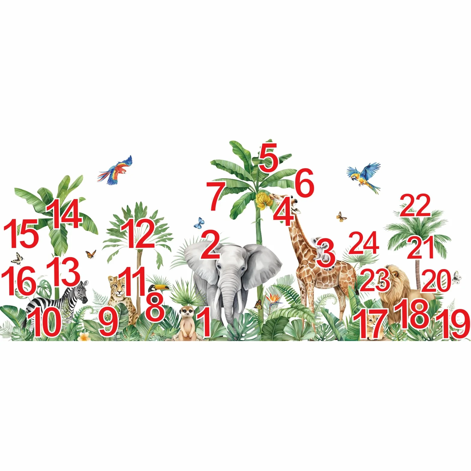 Decalmile Stickers Muraux Enfant XXL Animaux Jungle Arbre Autocollant Mural Safari Girafe Éléphant Léopard Feuilles Tropicales Décoration Murale