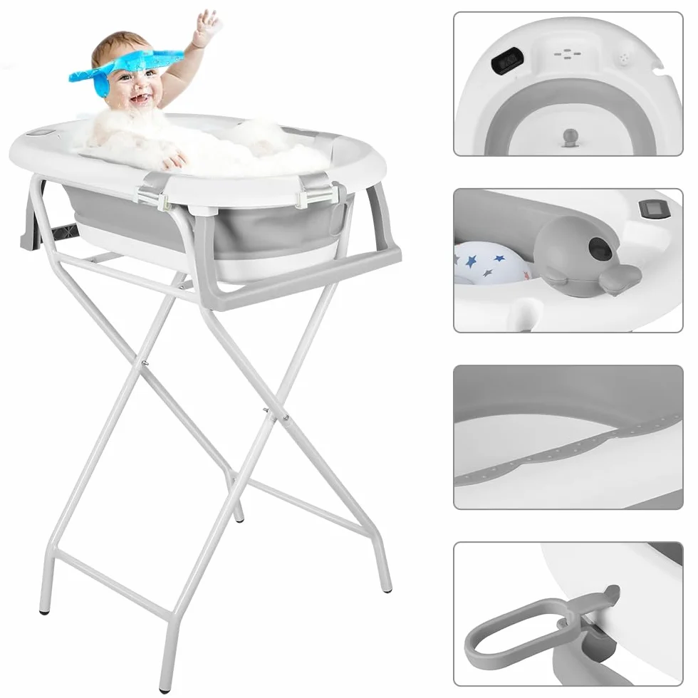 Baignoire pliable bébé avec support antidérapant 81,5 x 48 x 21 cm Gris