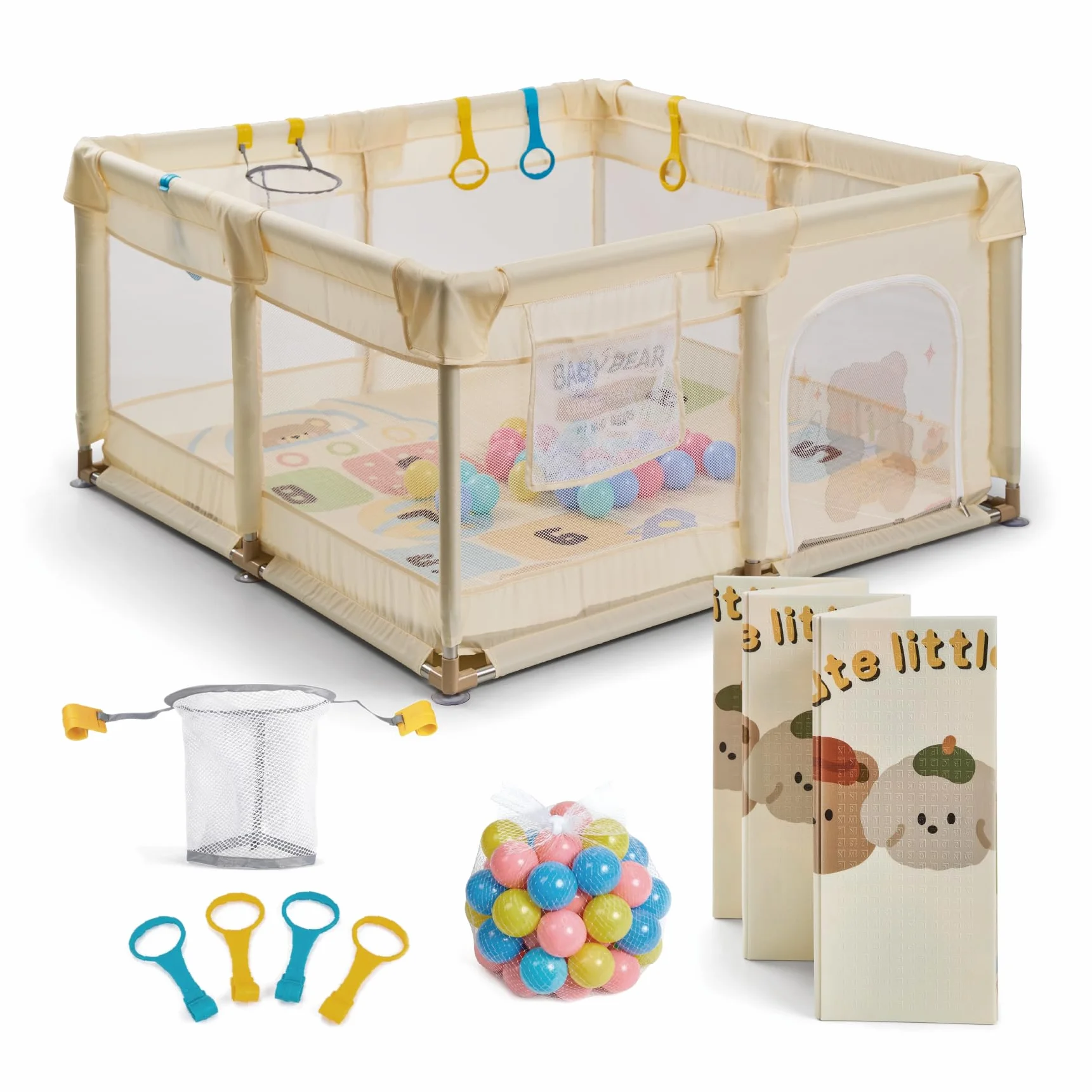 Buddy Baby Park Parc Enfant Bébé 120x120cm Pliable avec Maille Respirante Porte Latérale Vanille