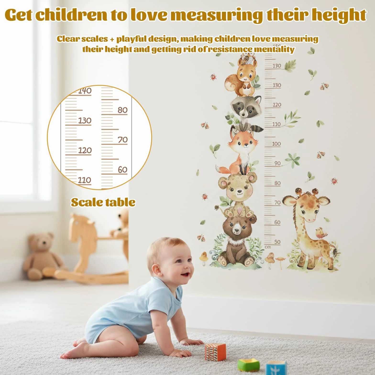 Stickers Muraux Animaux Forêt Règle Hauteur Enfant 50-150 cm