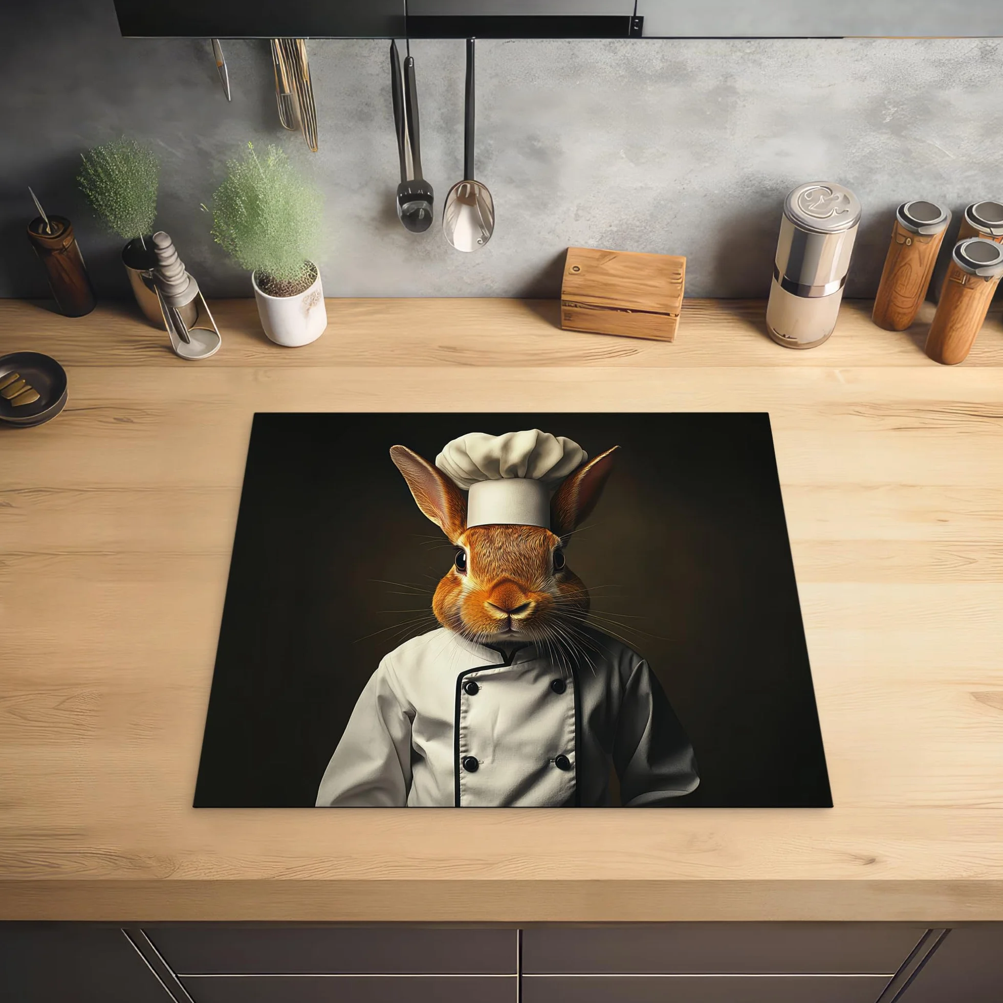 Protection Plaque Induction 60x52 cm KitchenYeah Cache Protège De Cuisson Lapin Cuisinier