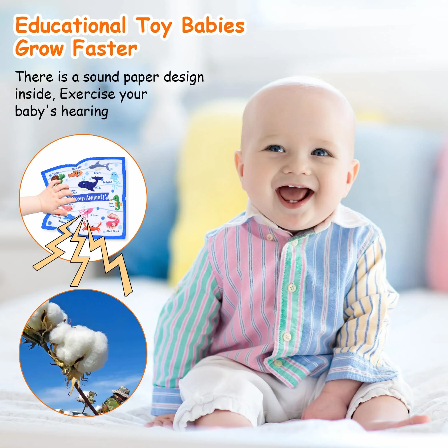 Vicloon Livre Tissu Bébé Boîte à Mouchoirs Jouet Sensoriel Montessori 6-18 Mois