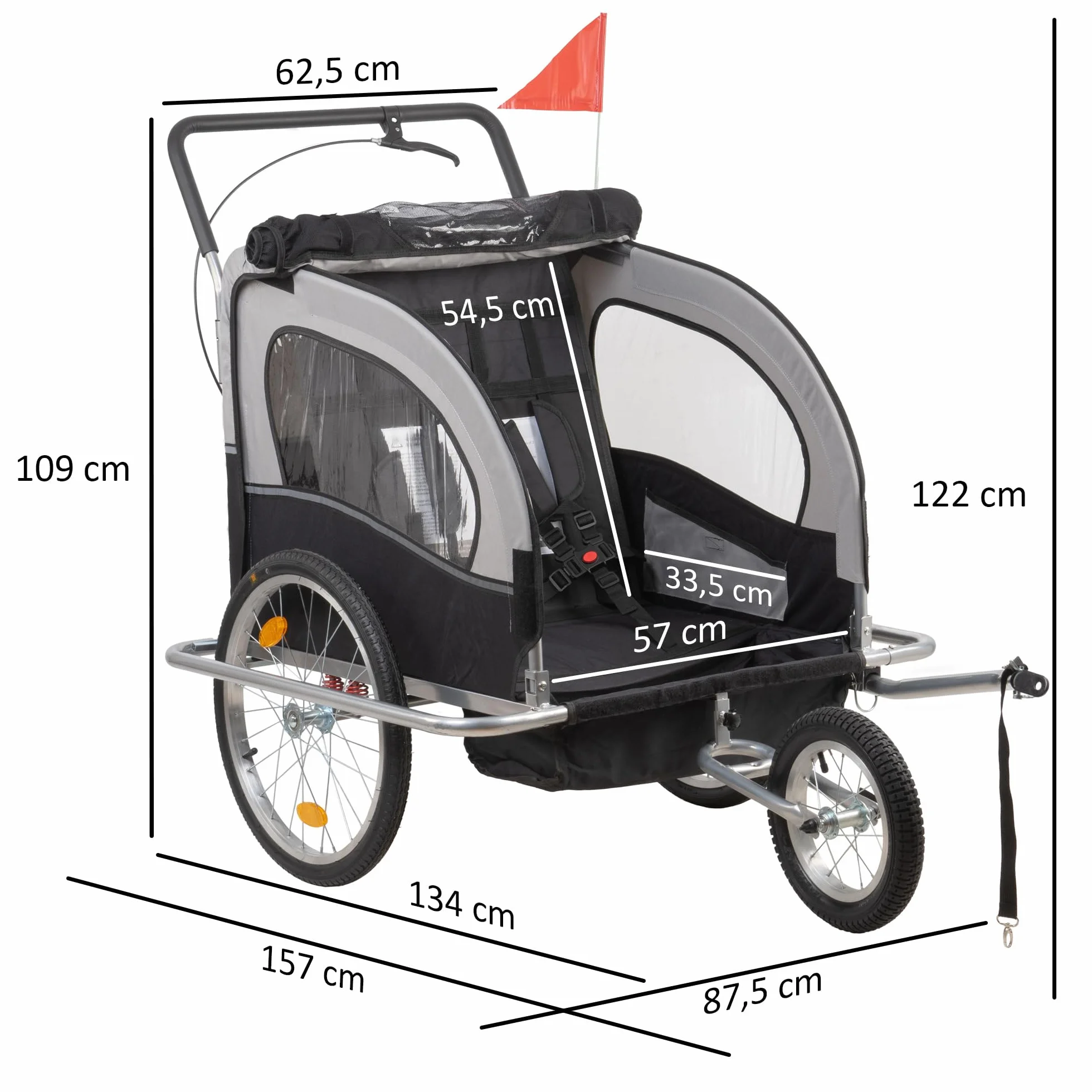 Zelsius Remorque de vélo 2 en 1 pour enfants avec fonction jogging