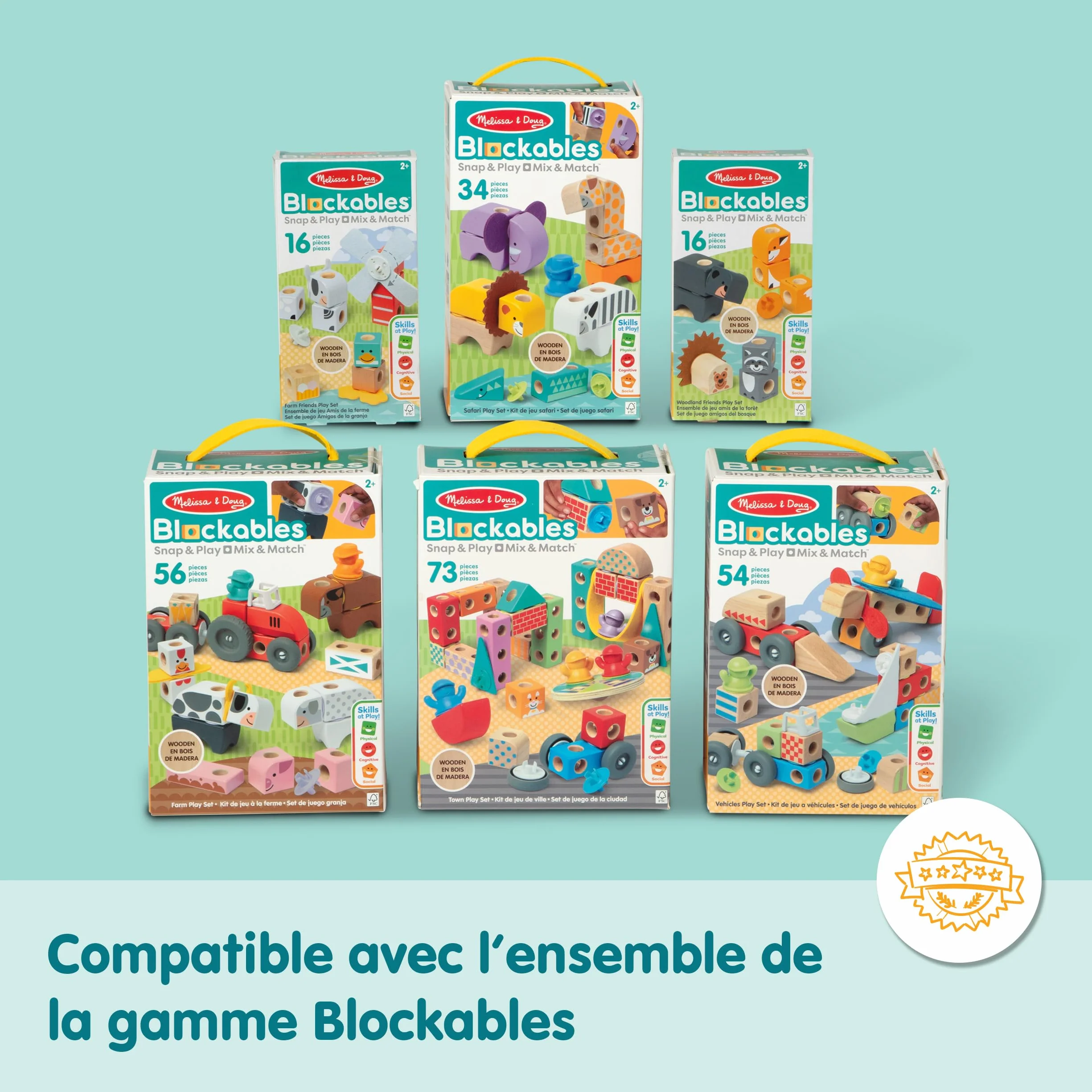 Melissa & Doug Blockables Véhicules 54 Pièces Puzzle Enfant Jouet En Bois Montessori