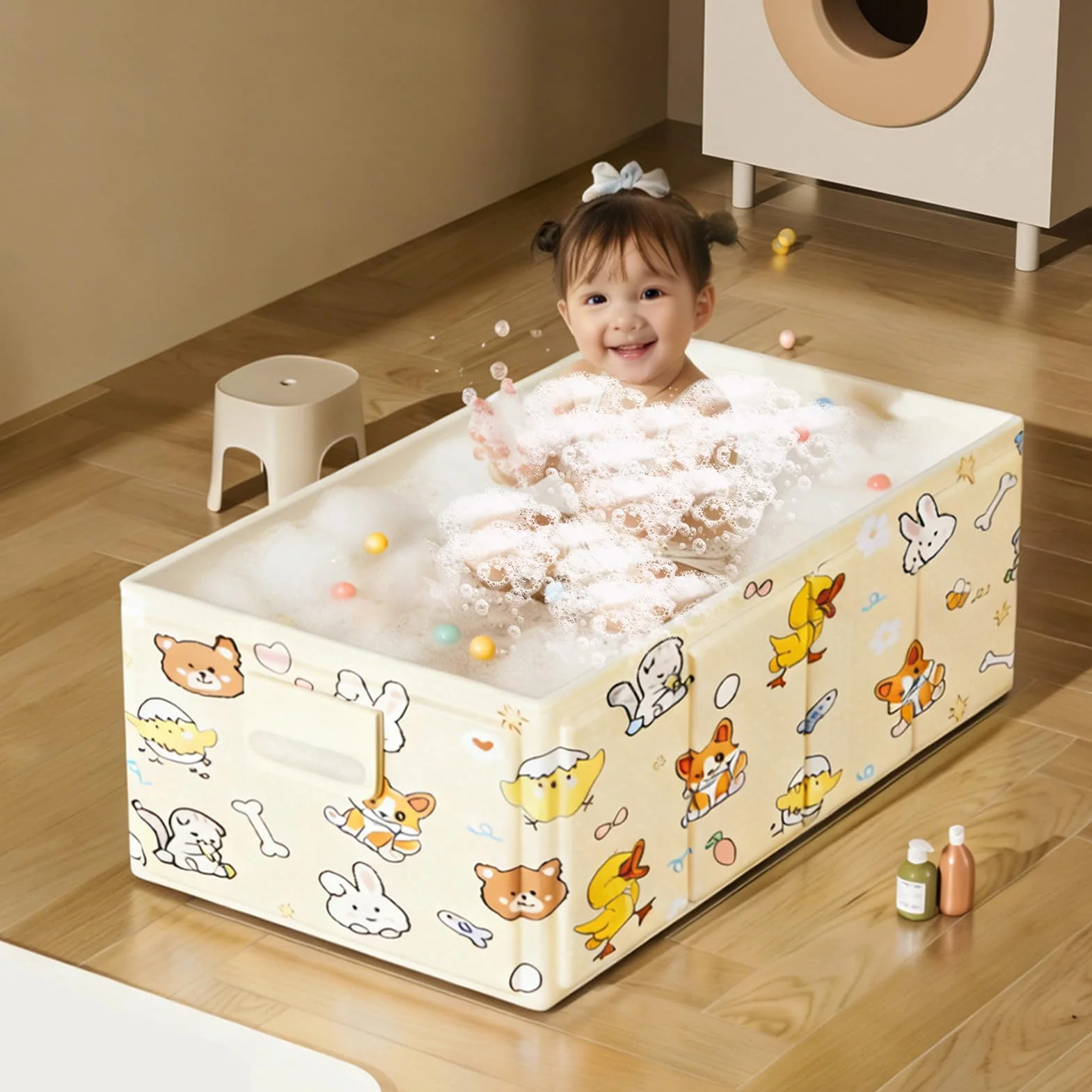 Baignoire Pliable Bébé 0-4 Ans 84x43x34cm Bassin Douche Portable avec Bouchon Vidange