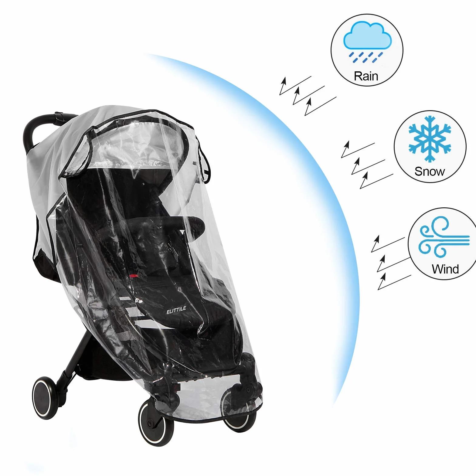 Habillage Pluie Universelle pour Poussette - Protection Pluie Poussette Universelle contre les intempéries et le vent