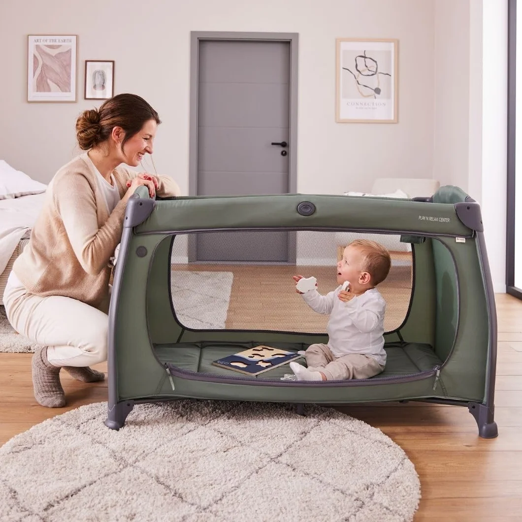 hauck Lit Parapluie Bébé avec Matelas Play N Relax Center - Lit Voyage Bébé Moustiquaire, Niveau Nouveau-Né, Table à Langer, Roues, Sac Transport, Bleu Foncé