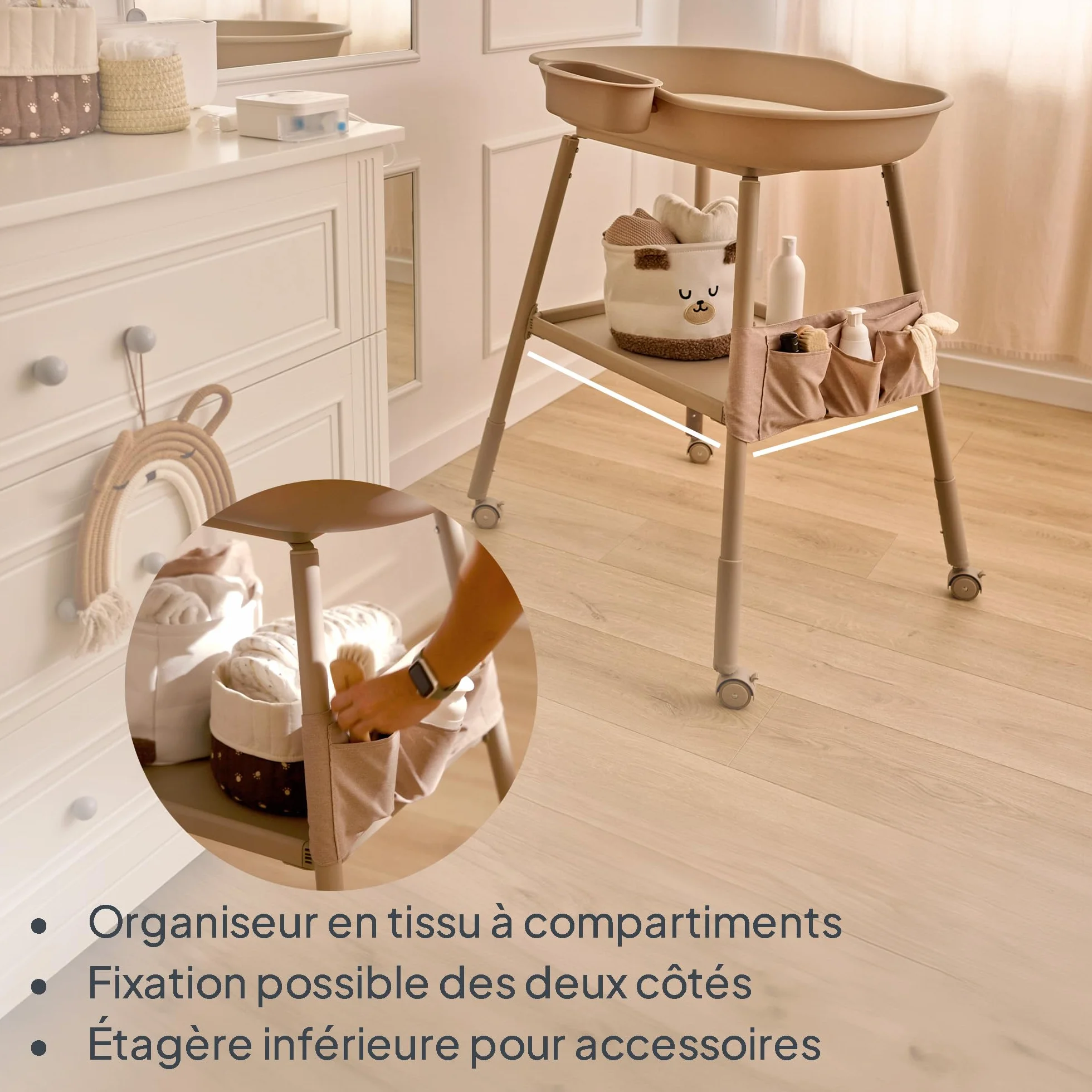 LIONELO Rosie table à langer bébé mobile sur roulettes matelas imperméable hauteur réglable rangements