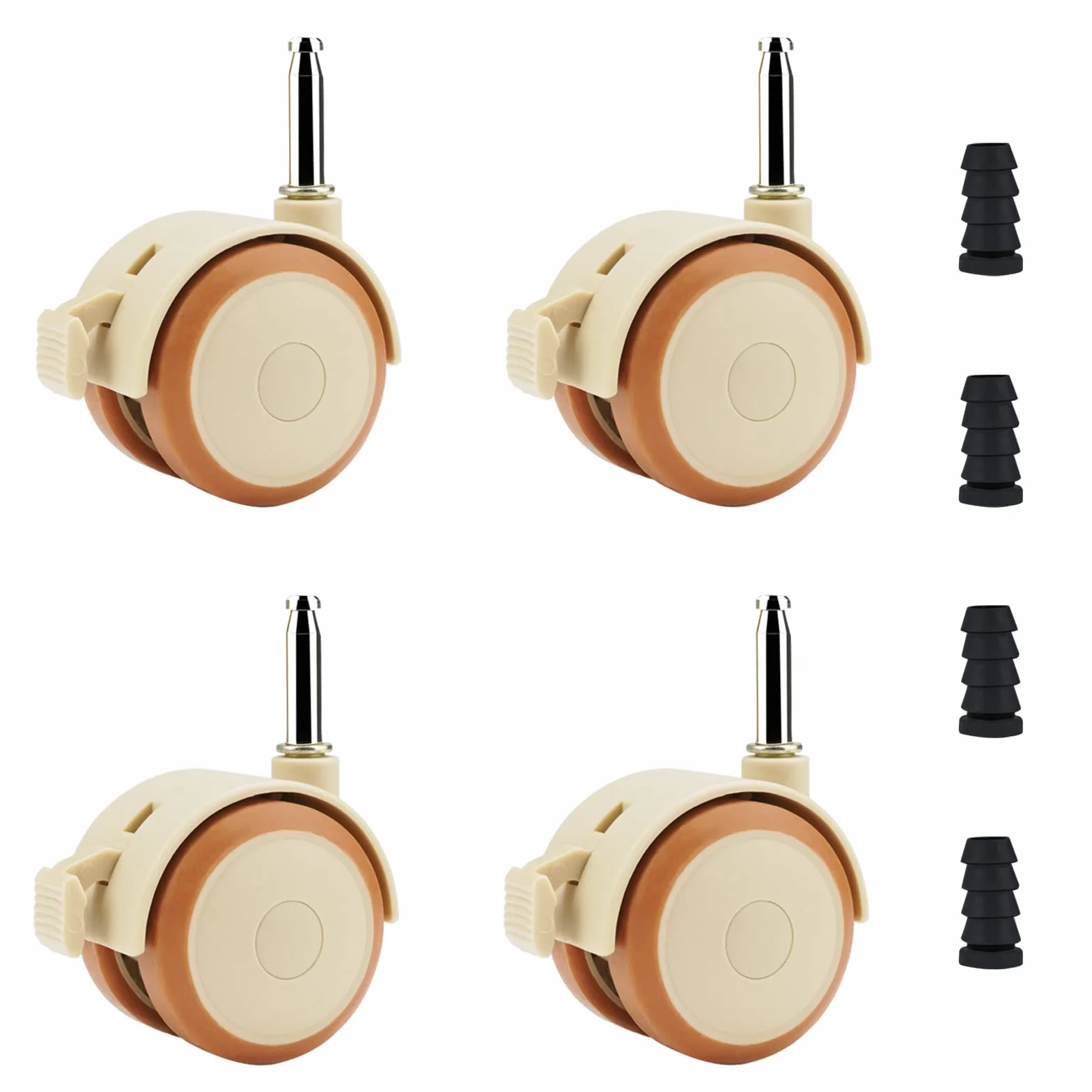 Lot de 4 Roulettes Pivotantes pour Meubles avec Frein 50 mm, Silencieuses en Caoutchouc