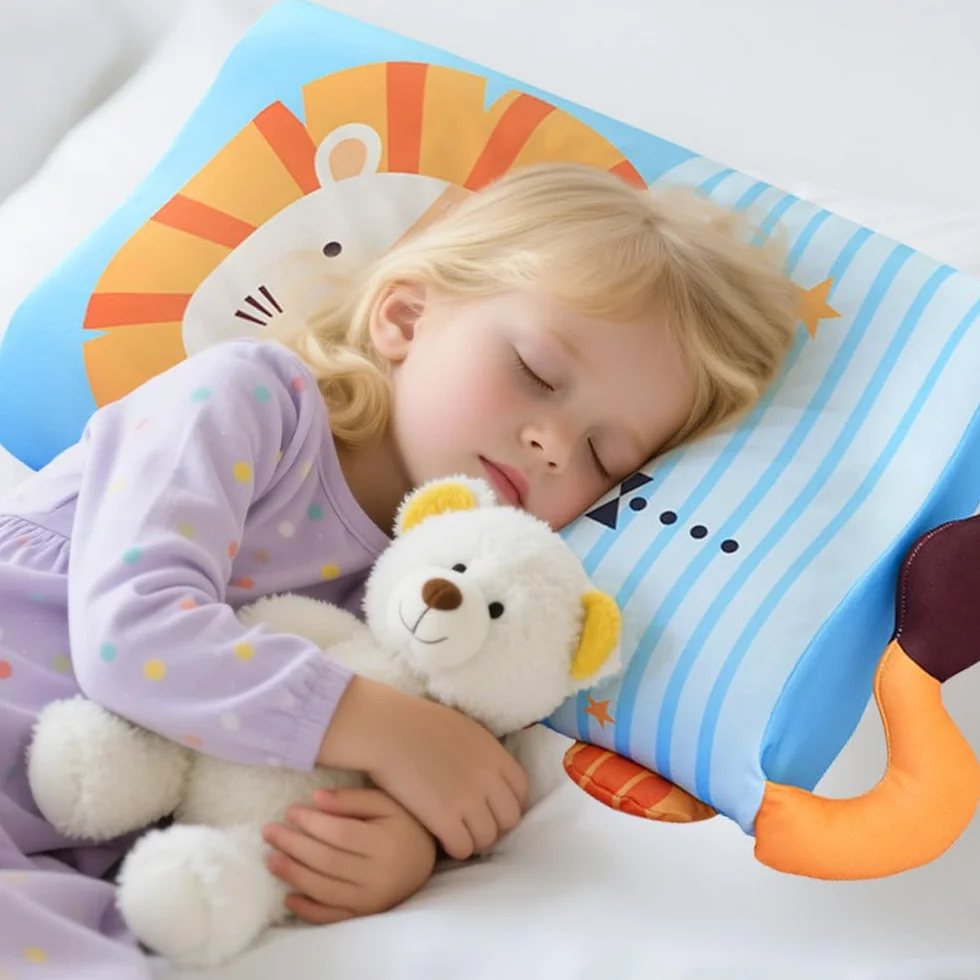 Oreiller Enfant 45 x 27 x 6 cm Coussin Ergonomique Respirant Détachable pour Enfants dès 3 Ans