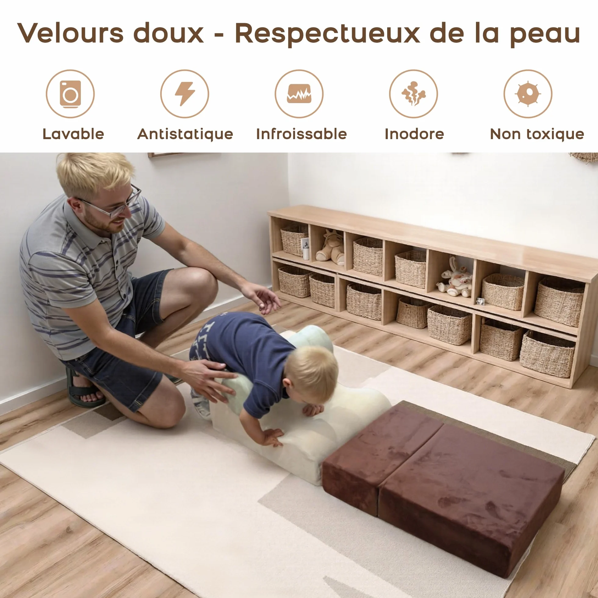 BanaSuper Parcours Motricité Bébé, Blocs Mousse Éducatifs avec Velcro, Structure d'escalade Antidérapante, 3 Pièces