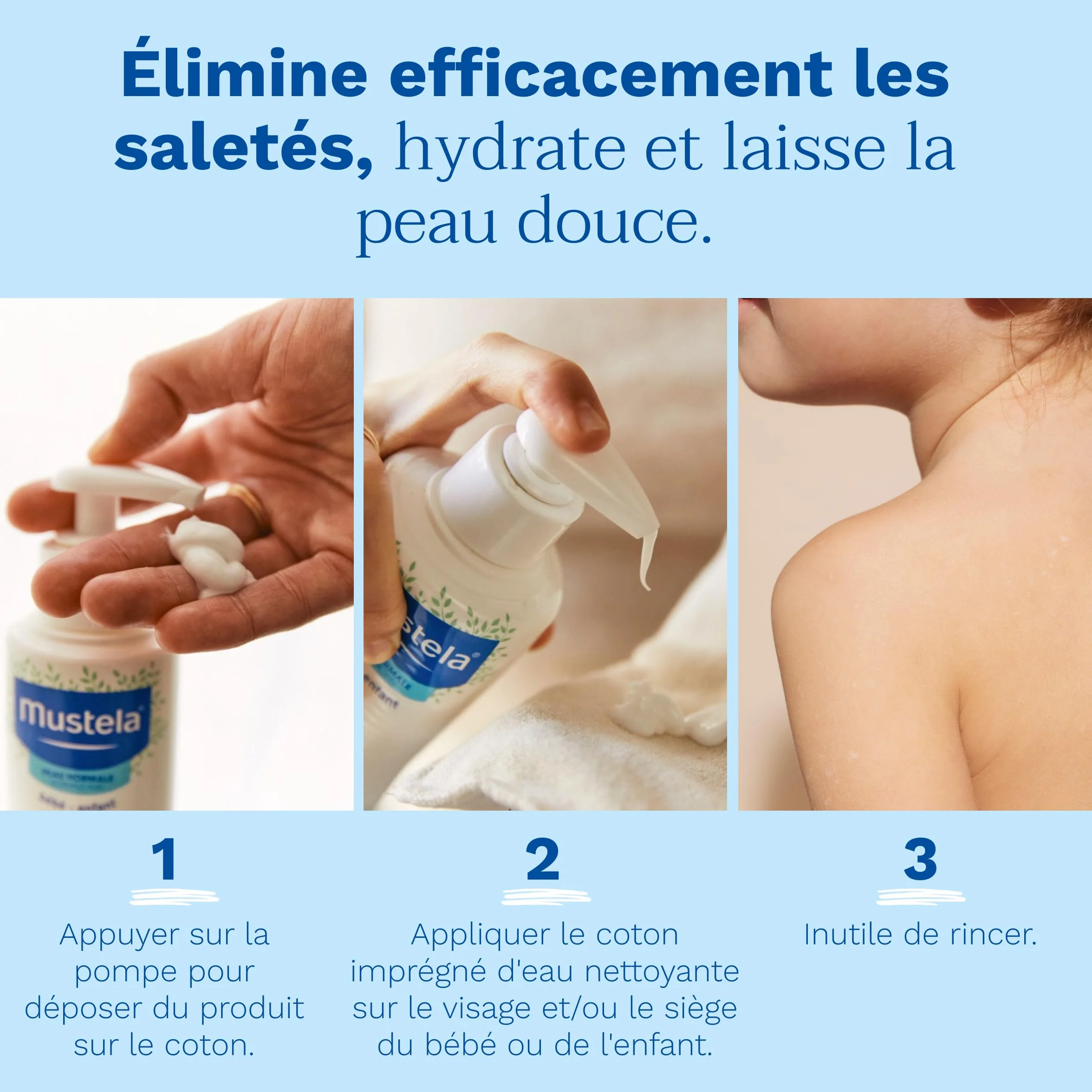 Mustela Lait de Toilette Bébé Sans Rinçage Soin Nettoyant Hydratation 98% Ingrédients Naturels Haute Tolérance Hygiène Bébé Visage Siège Peau Normale