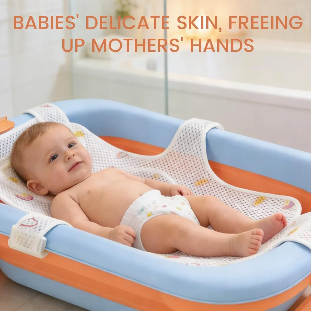 Coussin de Bain pour Bébé, Réducteur de Baignoire avec 5 Sangles de Sécurité Anti-Glissant, Filet Respirant