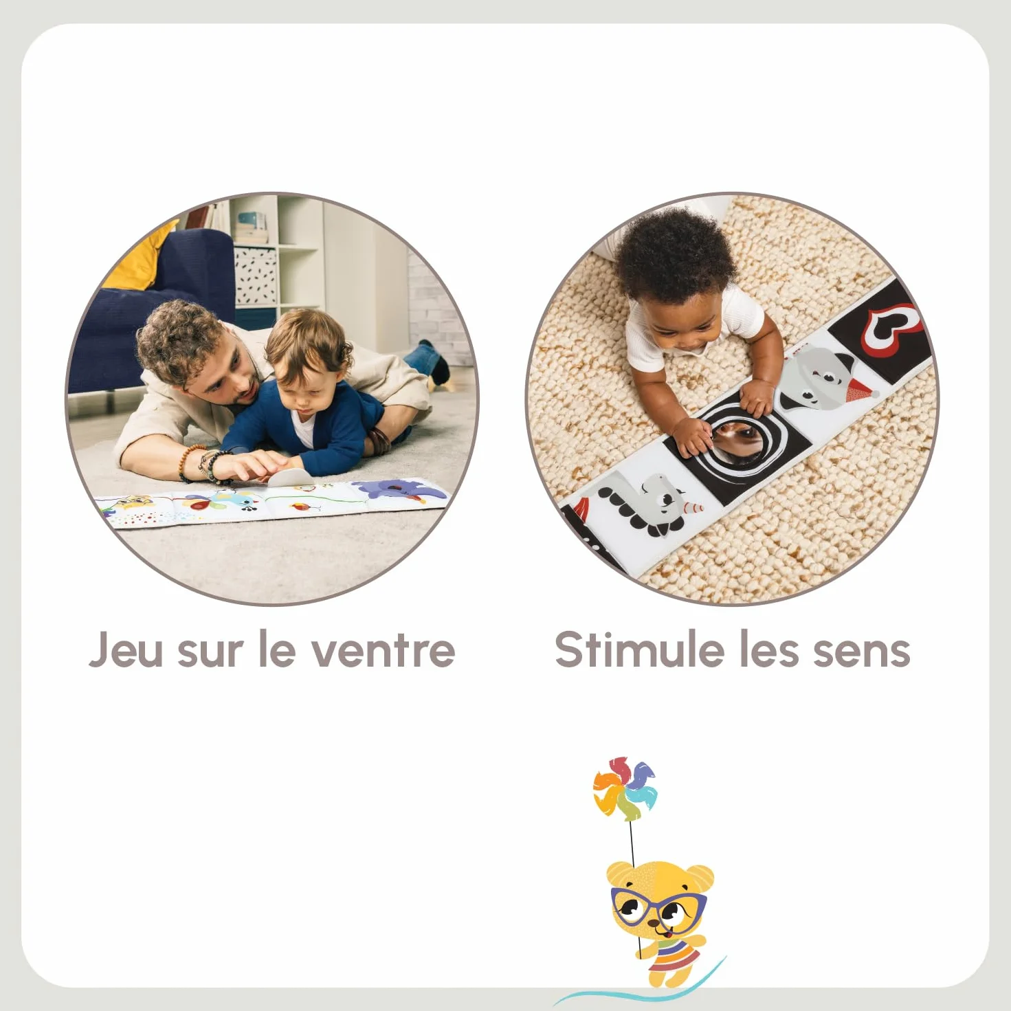 Tiny Love Livre d'éveil Bébé Recto Verso 0 Mois+ Sensoriel Noir et Blanc 7 Activités Ludiques