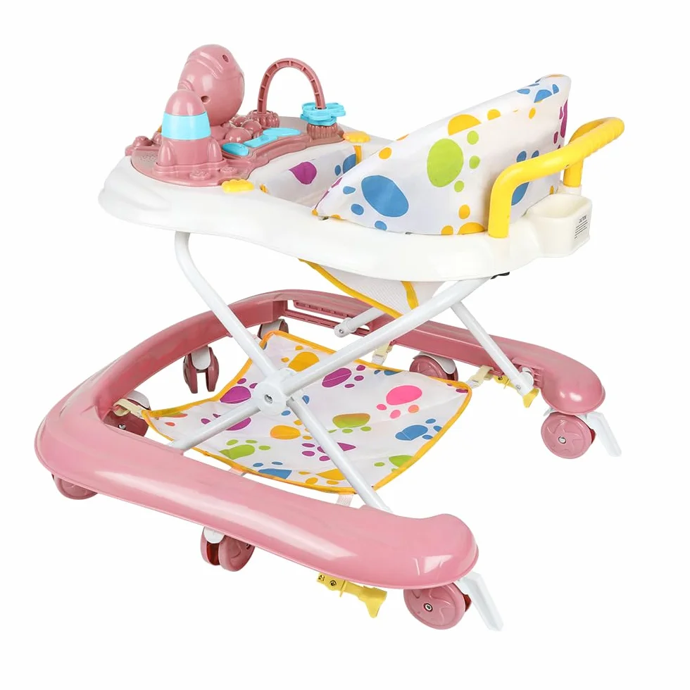 Trotteur Bébé 2en1 Hauteur Réglable avec Musique, 8 Roues, Auvent, 62x68x36-81cm Rose