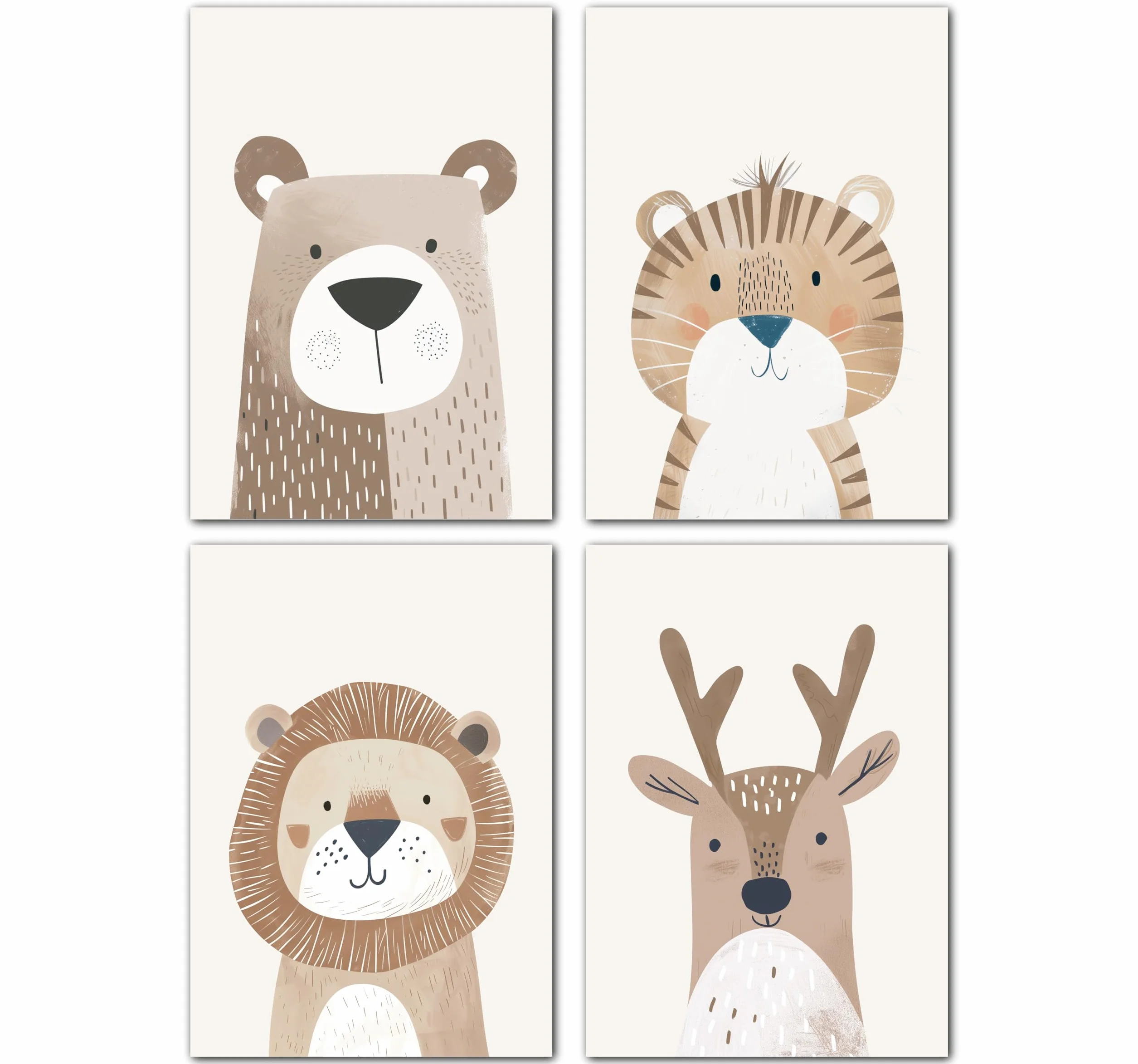 LAVEMA Affiche chambre bébé animaux beige A4 sans cadre décoration pour enfants