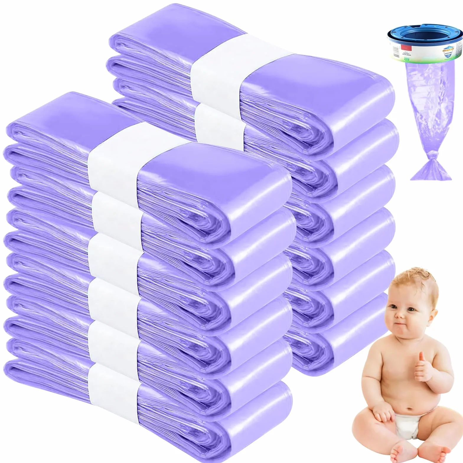 Sac Poubelle Couche Grande Capacité 12 Recharge, Résistant Anti-Odeur, Compatible Seaux à Couches (Violet)