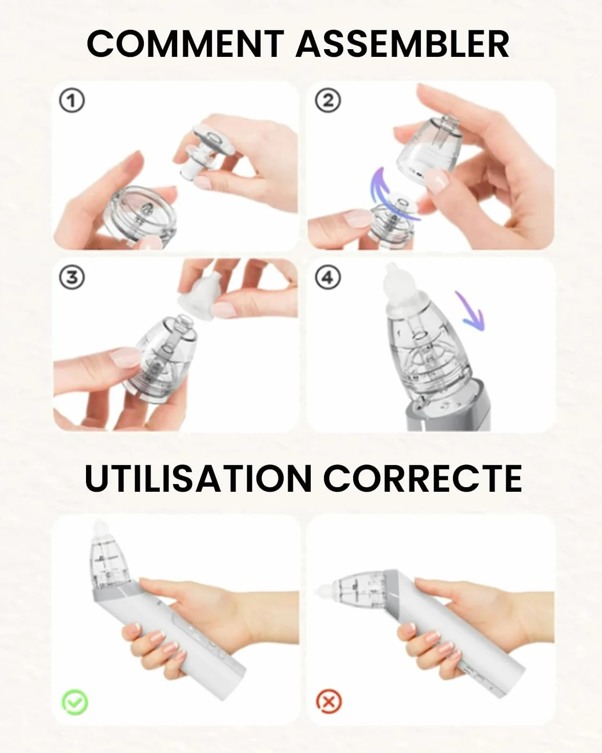 GROWNSY Aspirateur Nasal Bébé Électrique, Forte Aspiration, 3 Niveaux, Rechargeable USB, pour Nouveau-nés