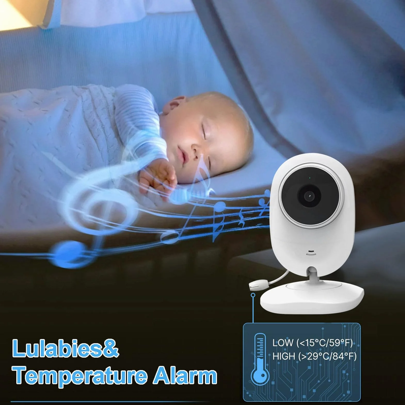 SEAFRONT Babyphone 1080p HD Vision Nocturne Écran 2,5 Pouces Audio Bidirectionnel