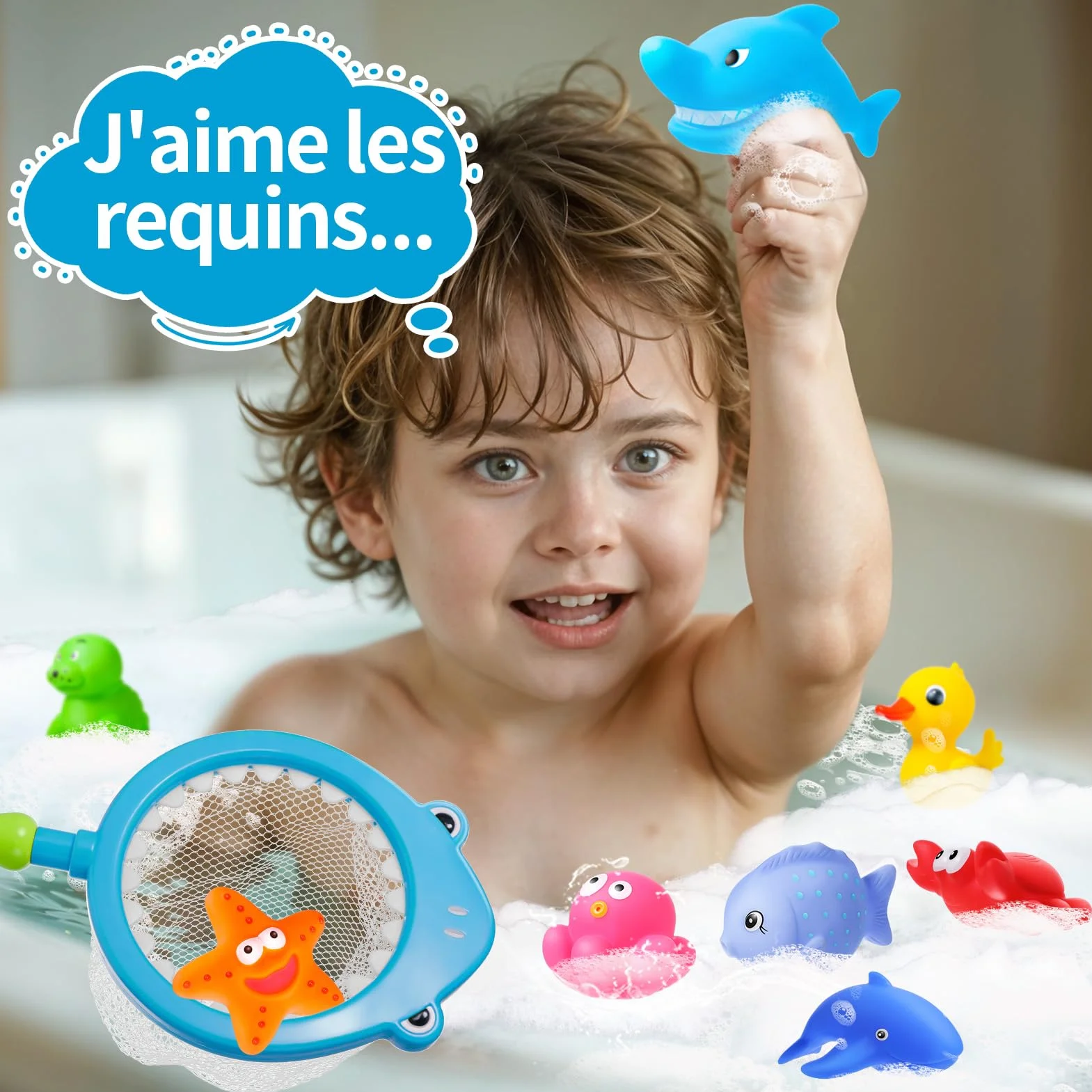 Jouet de Bain Bébé Animaux Marins Caoutchouc Canard 9 Pièces sans Trous sans Moisissures