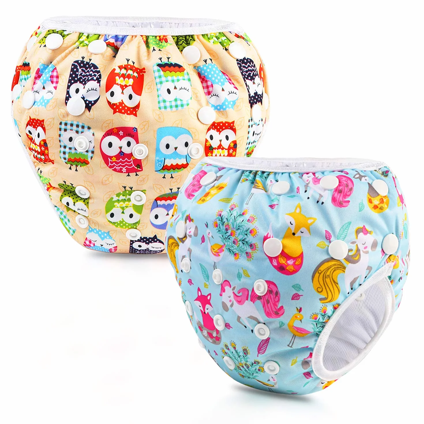PHOGARY Couches Lavables Bébé Réutilisable Ajustable Anti-fuite Imperméable 3-15kg Chouette Renard