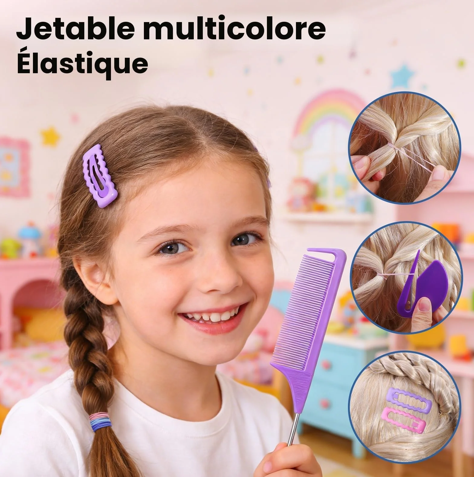 Mini élastiques pour cheveux 32 couleurs – Set coiffage 2000 pièces avec coupeur