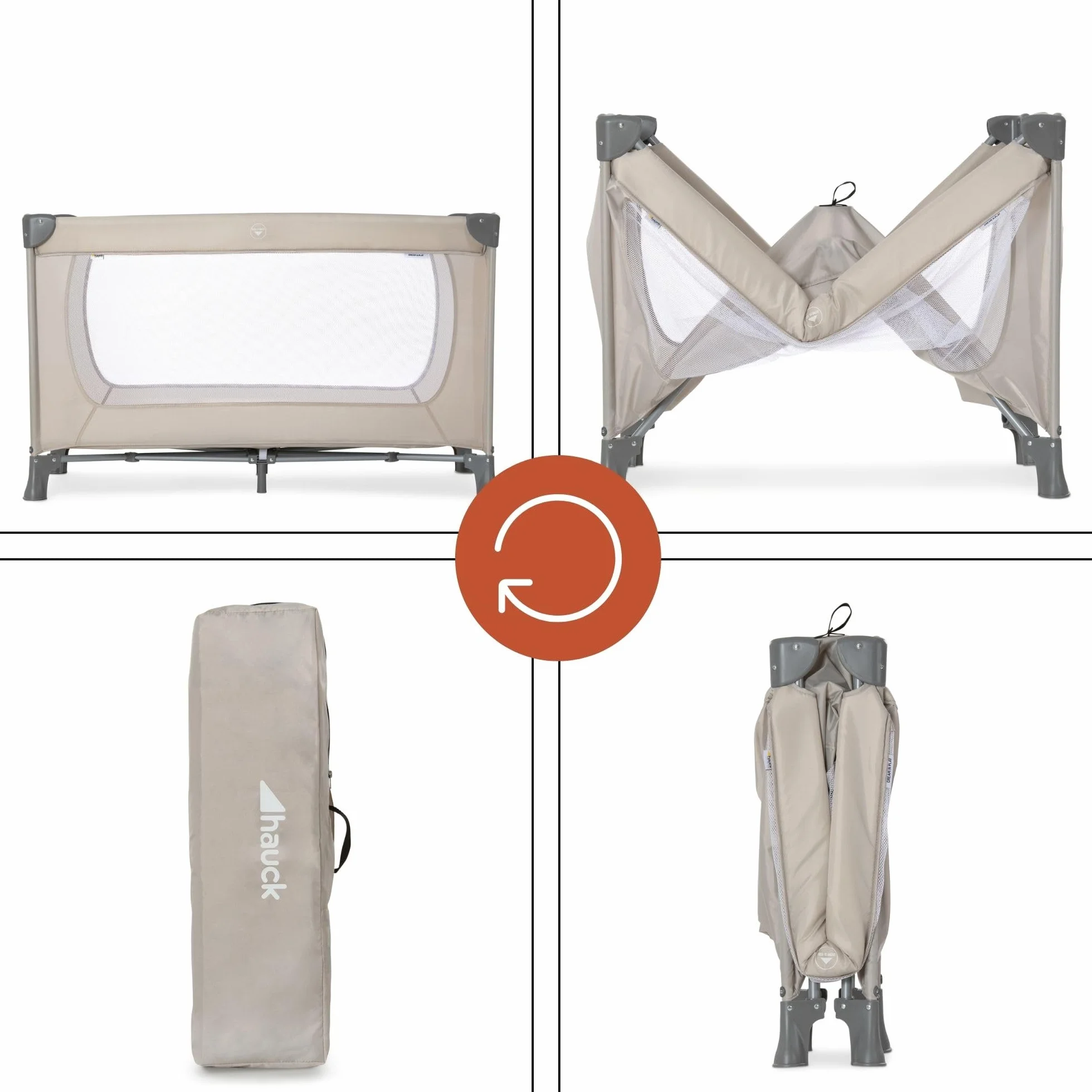 Hauck Dream N Play Lit Parapluie Voyage Bebe Enfant Pliable Compact Sac Transport 15 kg Beige