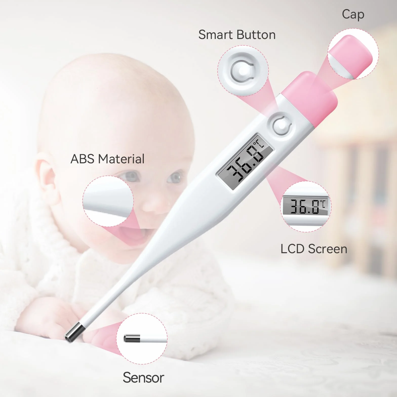 Thermomètre de fièvre numérique bébé enfant adulte médical buccal axillaire rectal avec alarme °C/°F